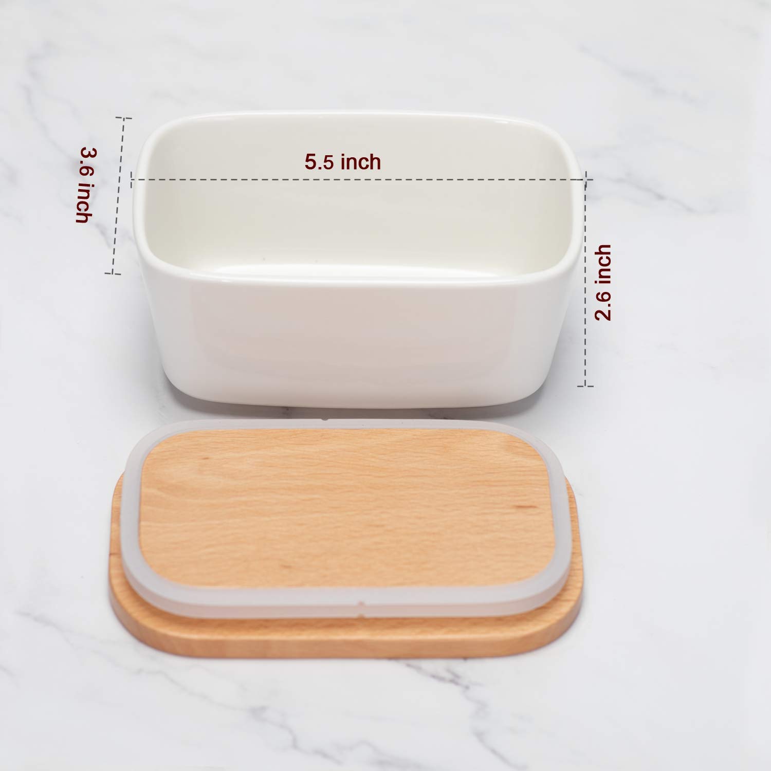 amHomel Butter Dish Set of 2 - Airtight Butter Keeper with Wooden Lid, Holds 2 Sticks of Butter (White) - Perfect for Kitchen Counter, Dining Table & Refrigerator Storage