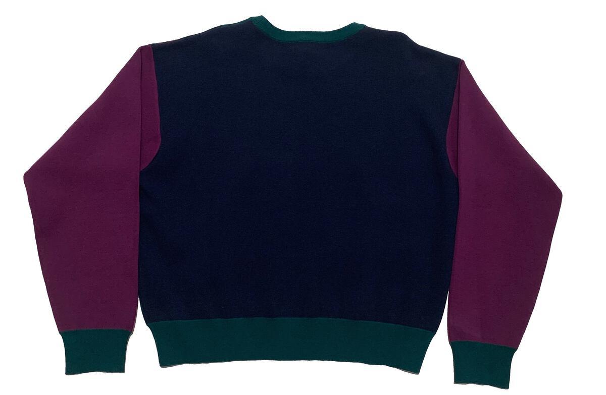 Vintage Bronze 56K Old E Sweater - Purple & Teal Retro Pullover | 90s Nostalgic Streetwear for Men & Women | Perfect for Casual Outfits, College Campuses & Throwback Parties
