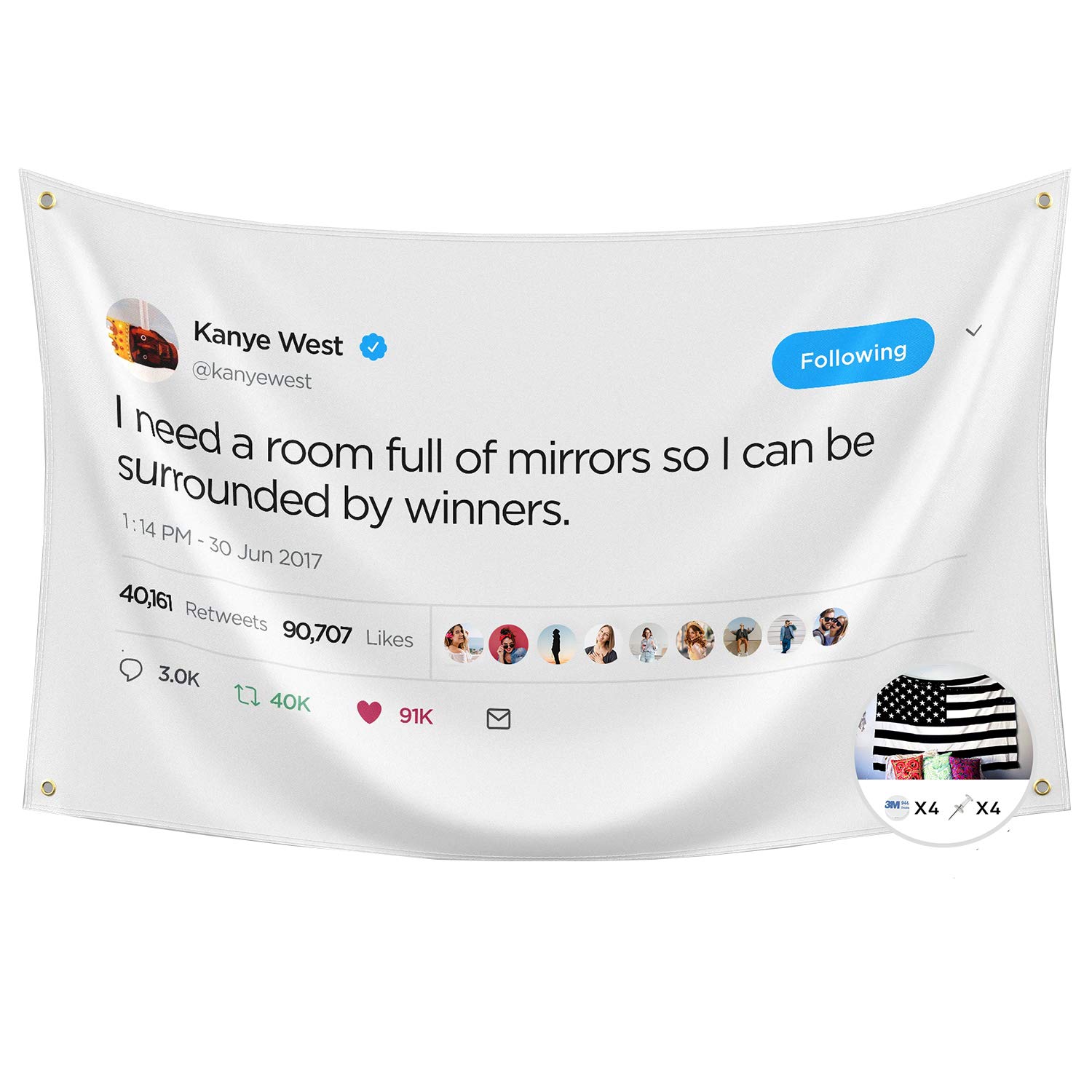 Probsin 'I Need A Room Full of Mirrors So I Can Be Surrounded by Winners' Flag - 3x5 Feet Funny Kanye West Inspired Wall Decor - Durable Polyester with Brass Grommets for Man Cave, College Dorm, Game Room & Office Decor