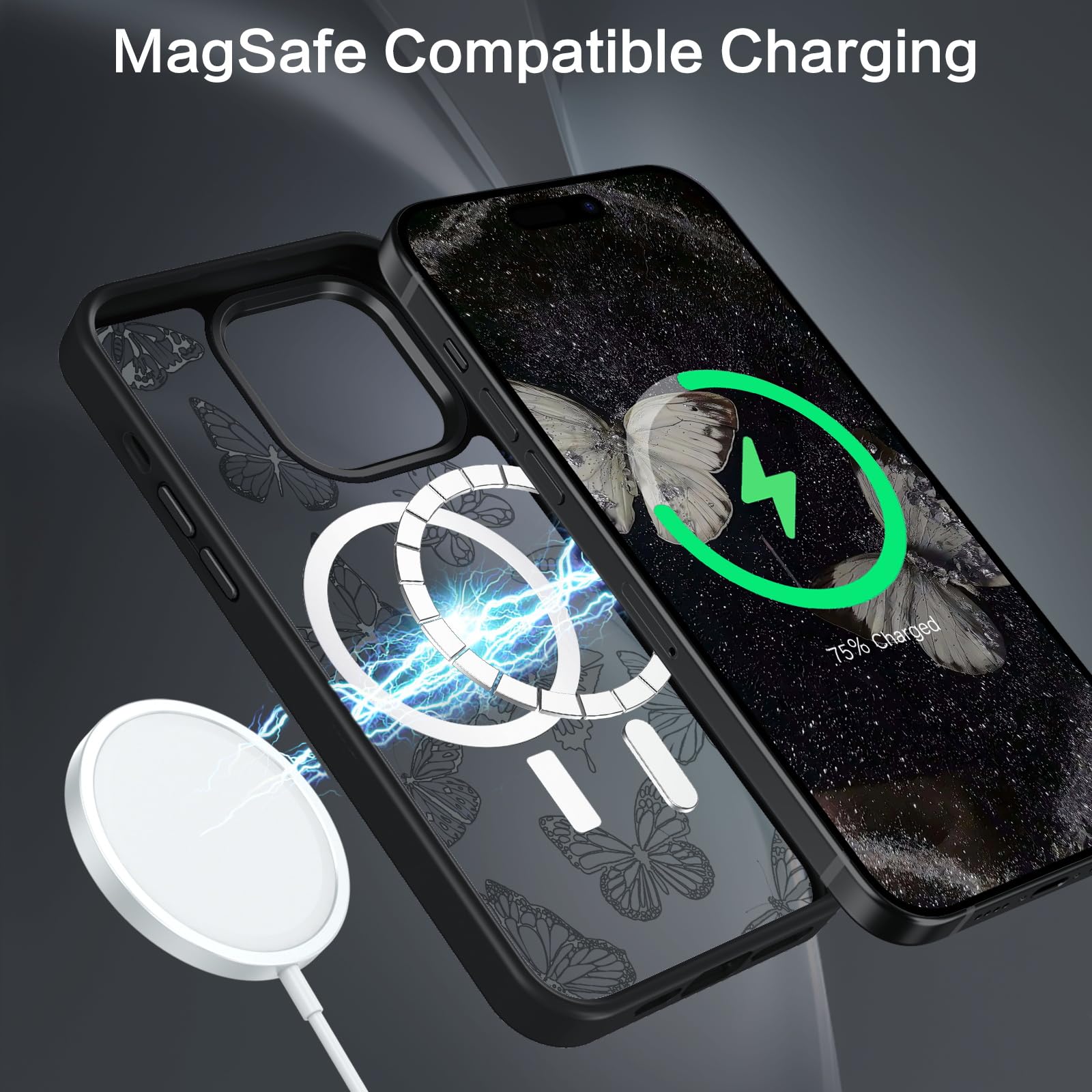 BENTOBEN iPhone 14 Pro Max Case with Cute Butterfly Design - MagSafe Compatible Magnetic Phone Cover | Translucent Matte Slim Protective Case for Women & Girls | Perfect for Everyday Use, Work & Travel (6.7