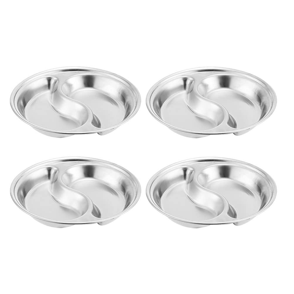 4-Piece Stainless Steel Divided Dipping Sauce Dishes Set - Small Round Soy Sauce & Seasoning Dishes for Sushi, Dumplings, Appetizers & Snacks | Perfect for Asian Cuisine, Parties & Home Dining