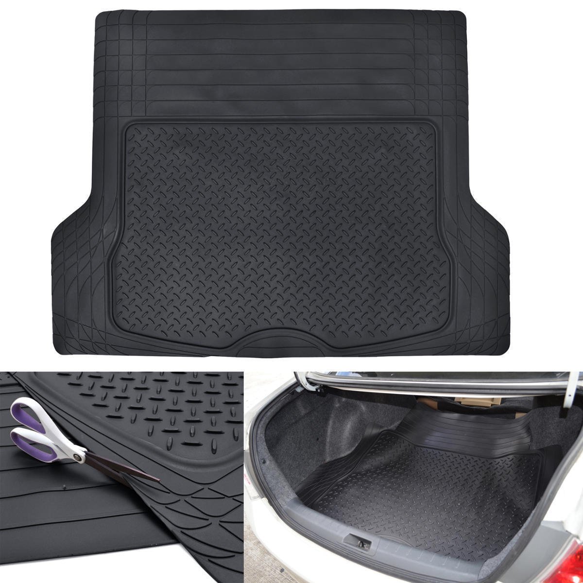 Motor Trend FlexTough Blue All-Weather Car Floor Mats Set - Heavy Duty Rubber Floor Liners for SUV, Van & Sedan - Front & Rear Seat Mats + Cargo Liner - Perfect for Rain, Snow & Mud Protection - Ideal for Daily Commute, Road Trips & Outdoor Adventures
