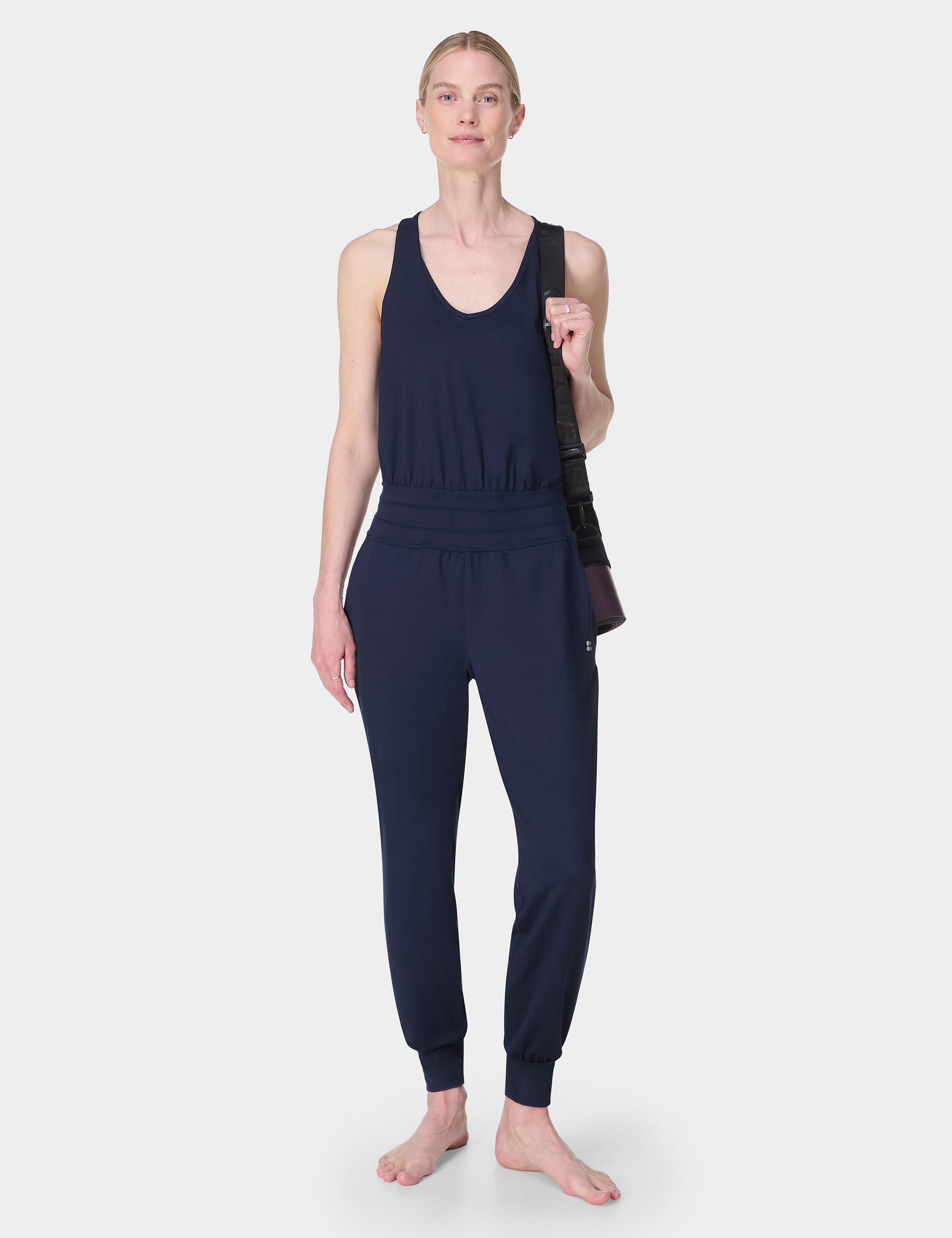 Gaia Performance Yoga Jumpsuit for Women - High Waisted Workout Outfit with Breathable Fabric - Navy Blue - Perfect for Yoga, Pilates & Gym Sessions