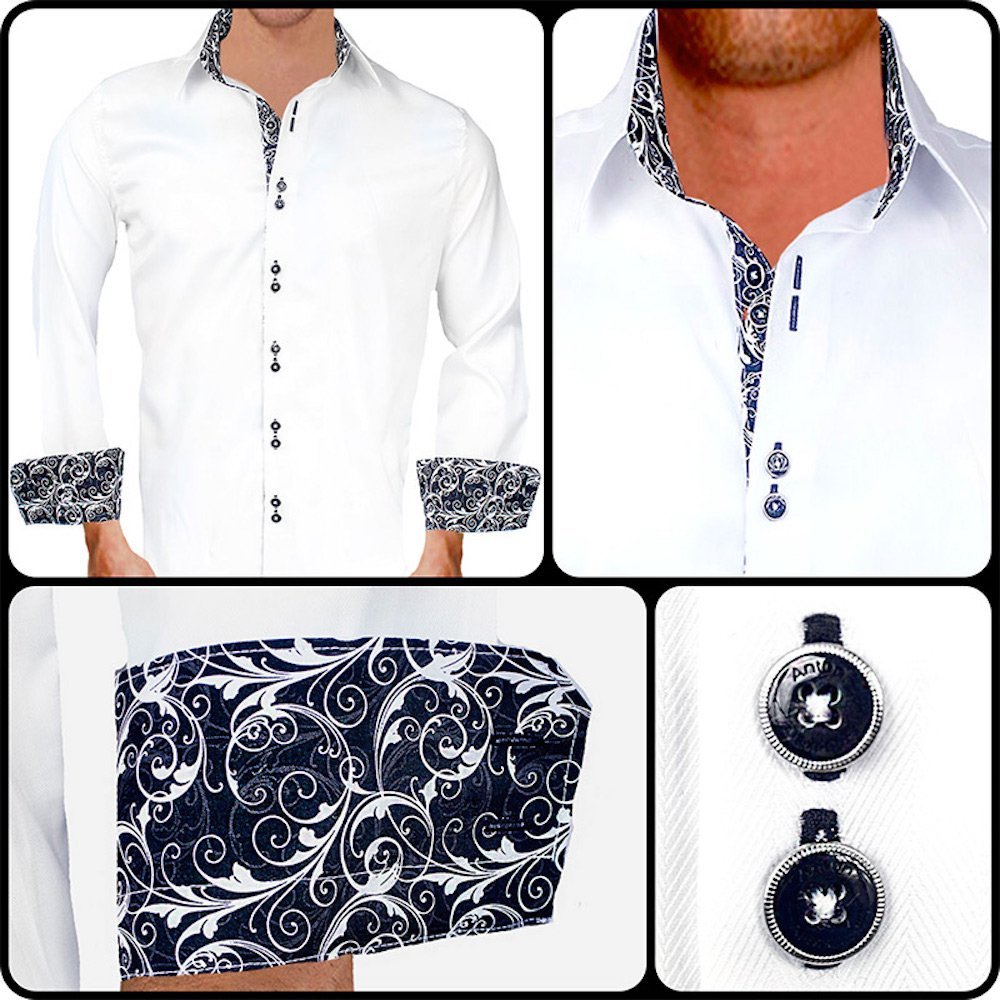 Premium White & Black Contrast Designer Dress Shirts for Men | Made in USA | Perfect for Business Meetings, Weddings & Formal Events