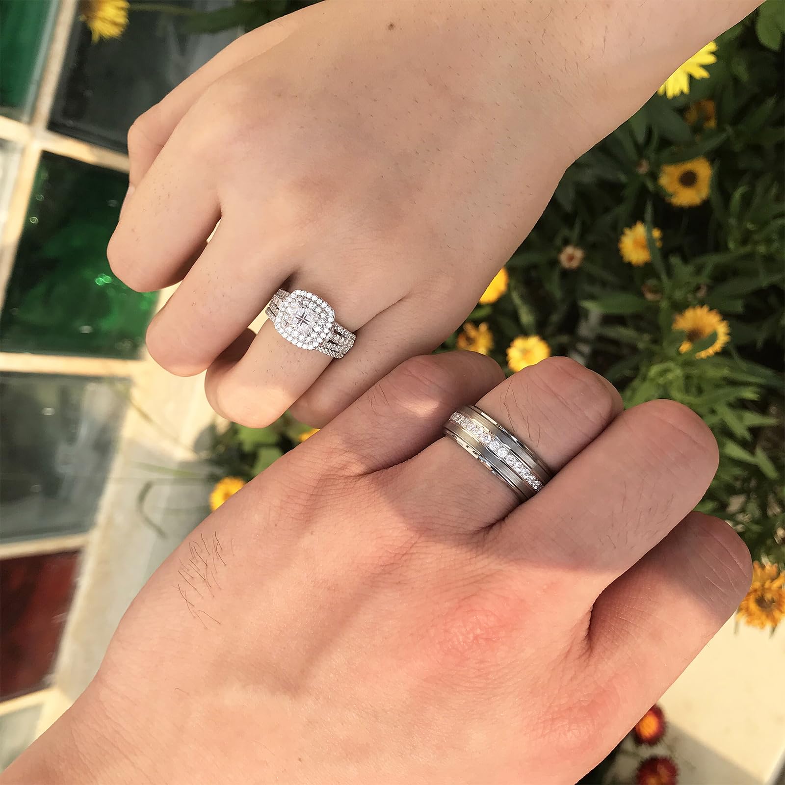 Premium Tungsten Wedding Rings Set for Him & Her - 2.3Ct AAAAA CZ Princess Cross Design in 925 Sterling Silver - Sizes 5-13 - Perfect for Anniversaries, Engagements & Couple Gifts