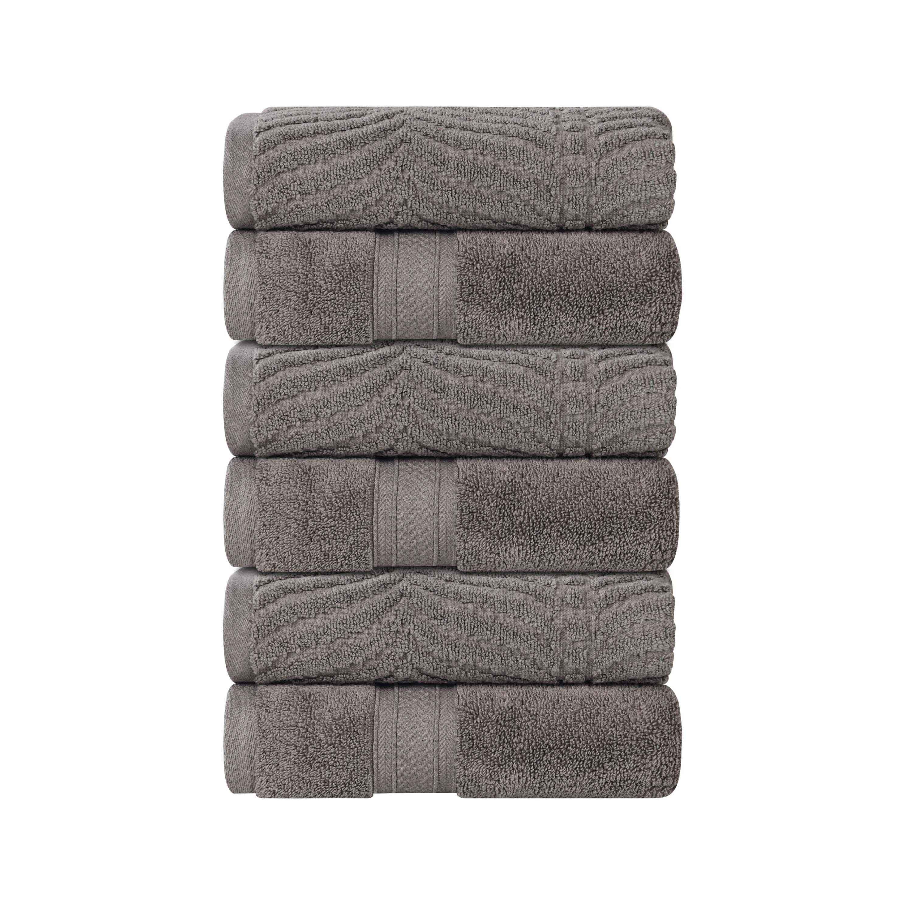 Premium 100% Zero Twist Cotton Hand Towels - Set of 6 | Soft & Absorbent Solid & Jacquard Chevron Design | Perfect for Bathroom, Kitchen & Guest Use