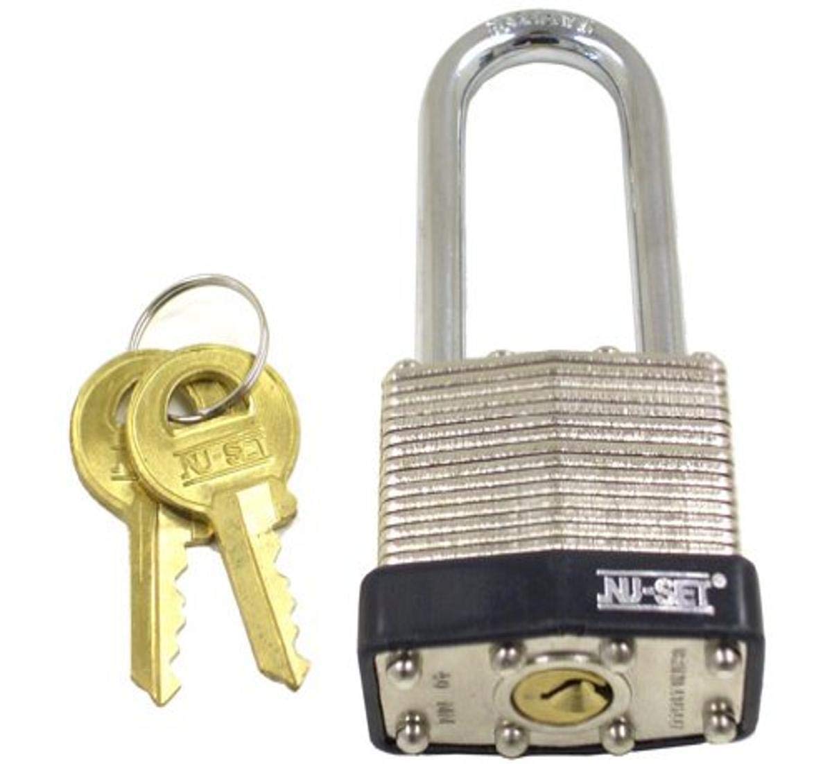 NU-SET 2-Inch Laminated Steel Padlock with Long Shackle - Keyed to Master Lock - Heavy Duty Security for Home Improvement, Door Hardware & Outdoor Use (Gray)