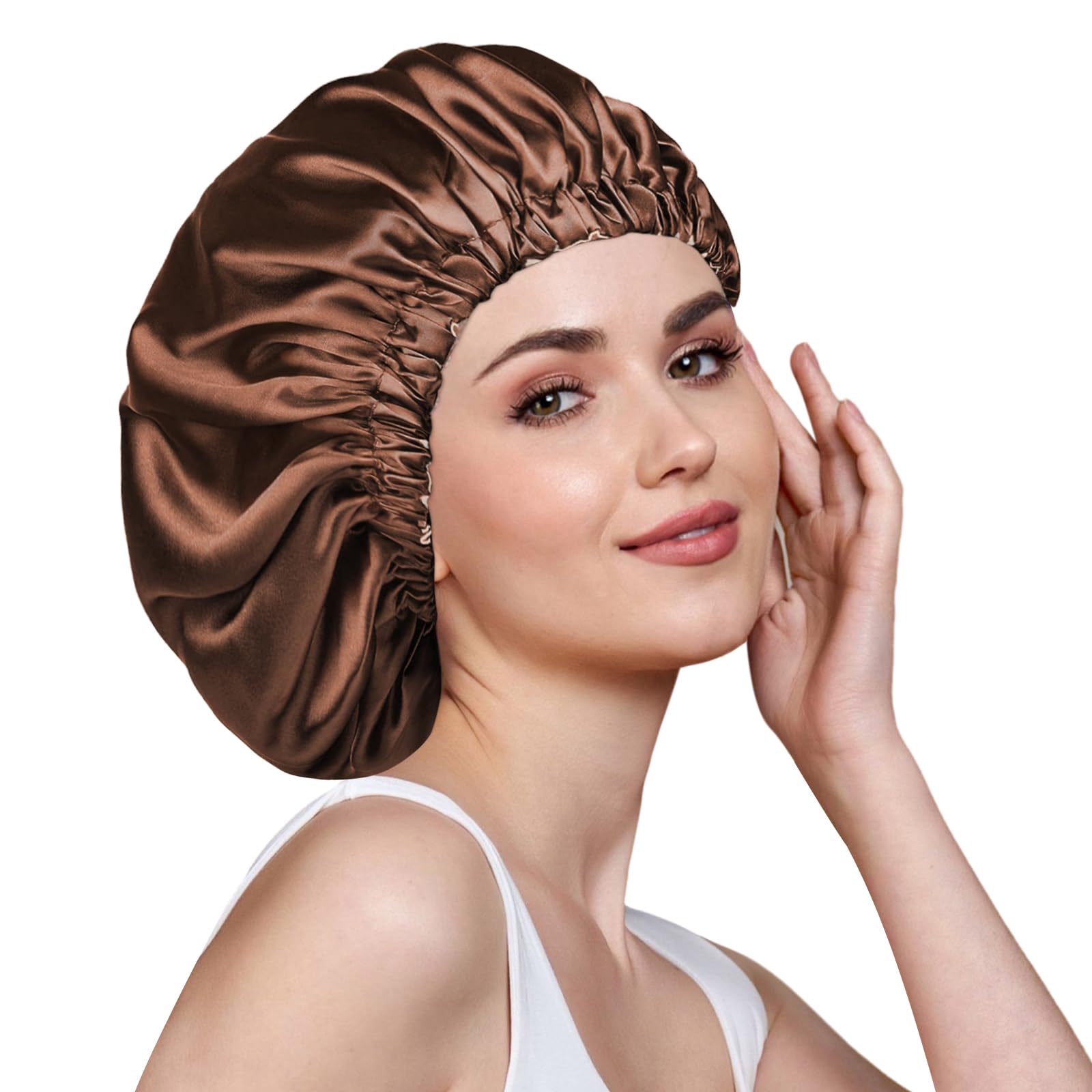 Silk Bonnet for Women Sleeping - Double Layer Satin Hair Wrap Bonnet for Curly & Natural Hair - Breathable Elastic Hair Cover for Night Protection & Hair Care - Perfect for Bedtime & Travel Use