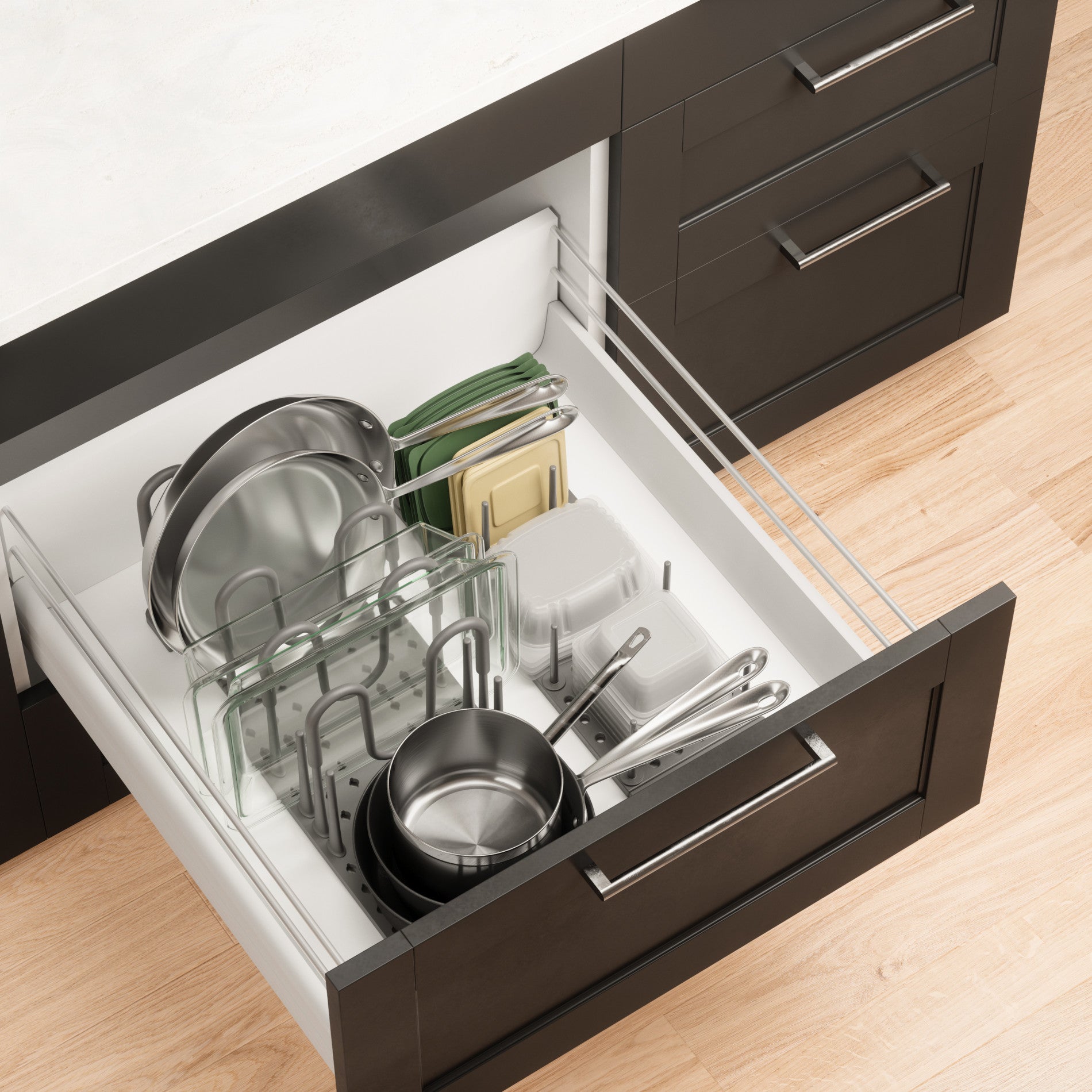 Peggy Cookware Organizer - Premium Kitchen Cabinet Organizer for Pots, Pans & Lids - Space Saving Storage Solution for Home & Restaurant Use