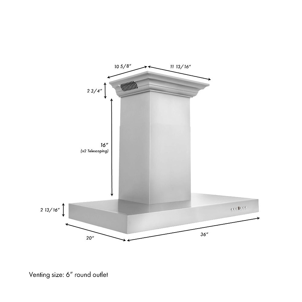 ZLINE Stainless Steel Wall Mount Range Hood with Built-In CrownSound Bluetooth Speakers (KECRN BT) - Perfect for Modern Kitchens & Open-Concept Living Spaces