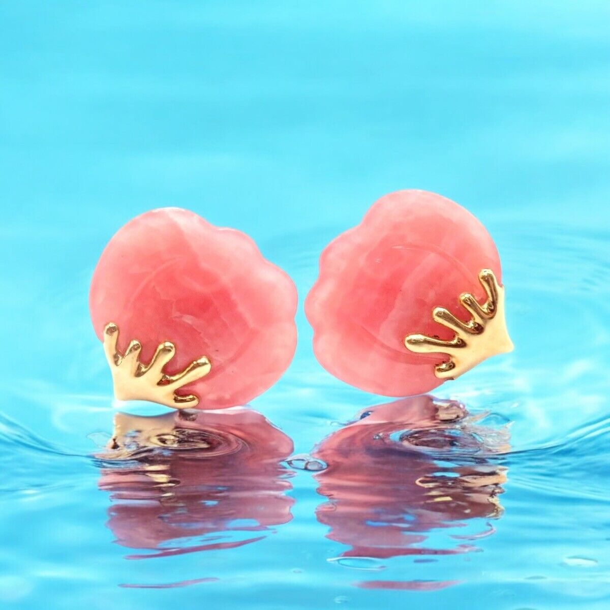 Authentic Tiffany & Co Angela Cummings 18k Yellow Gold Pink Agate Petal Earrings - Luxury Jewelry for Women, Elegant Gift for Weddings & Special Occasions
