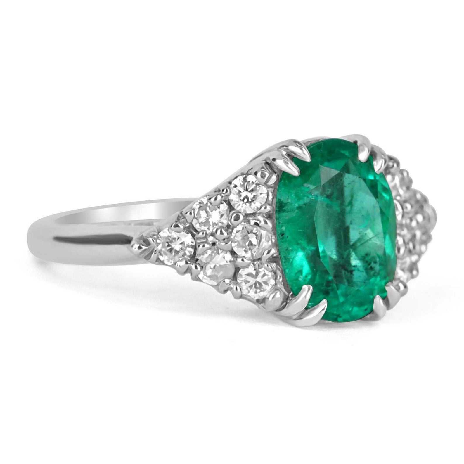 4.30 Carat Oval Colombian Emerald & Diamond Anniversary Statement Ring in Platinum - Perfect for Weddings, Anniversaries & Special Occasions