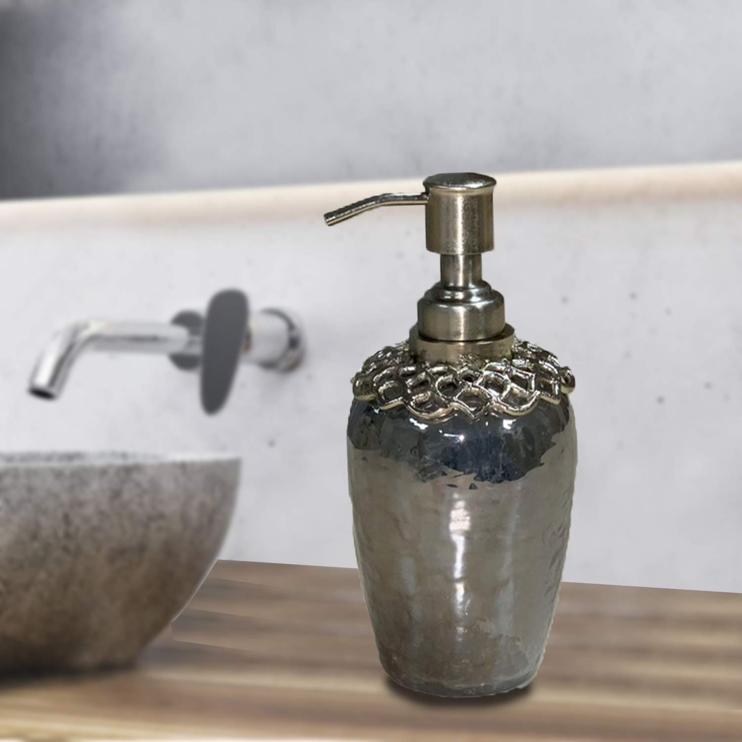 Decozen Brass and Glass Gold Soap Dispenser - Refillable Liquid Soap & Lotion Pump for Kitchen, Bathroom, and Home Decor | Elegant Arabesque Collection | Perfect for Modern Farmhouse, Luxury Spa, and Guest Bathroom Essentials