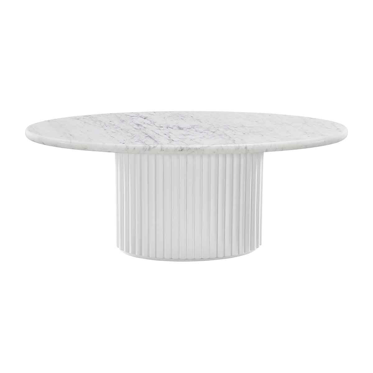 Modern White Oak & Carrara Marble Coffee Table - 100cm Round Living Room Center Table for Small Spaces | Mid-Century Style Home Decor for Apartments & Condos