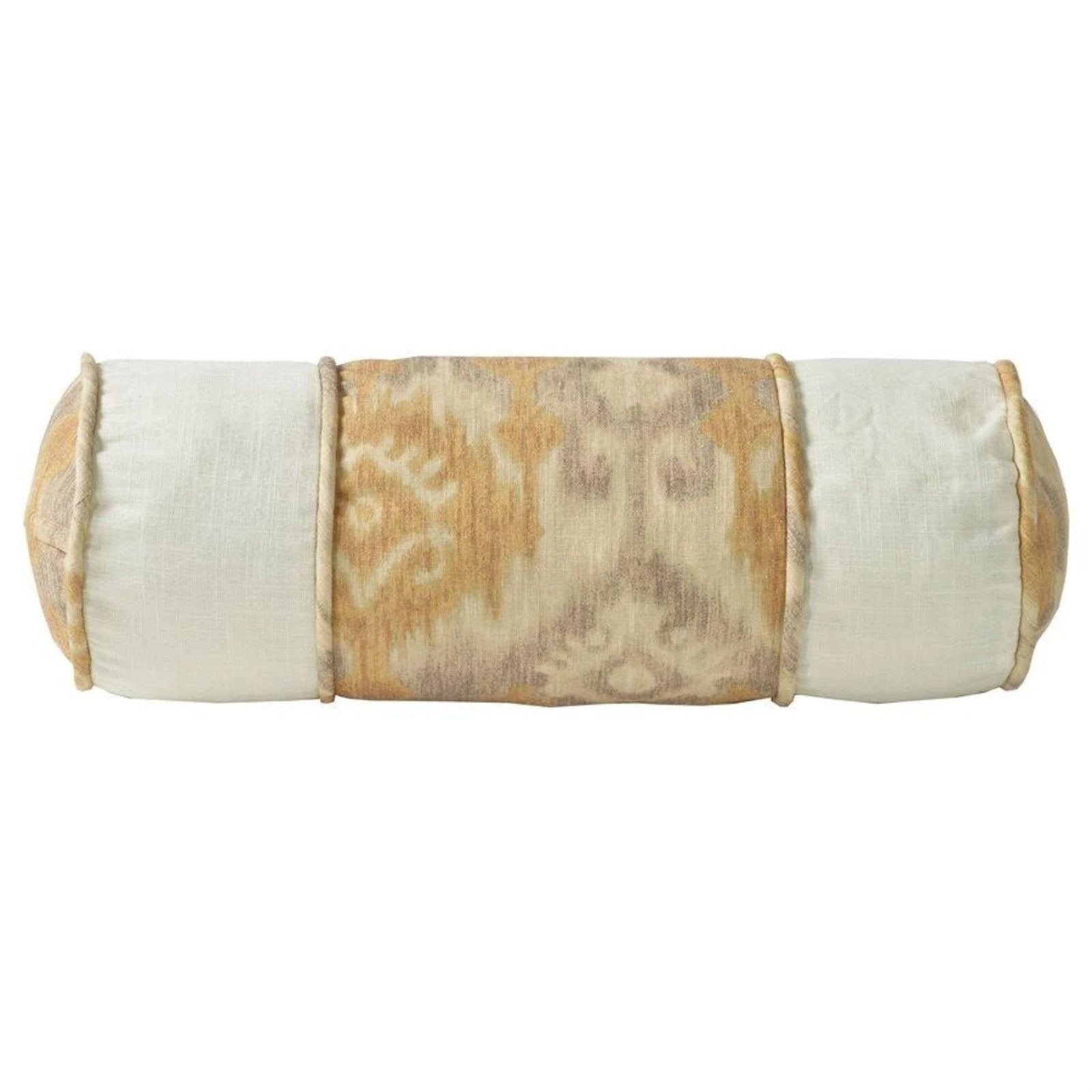 Casablanca Neckroll Pillow - Taupe & Flaxen Ikat Pattern Travel Pillow for Airplane, Car & Office - Support for Neck Pain Relief & Comfortable Sleep