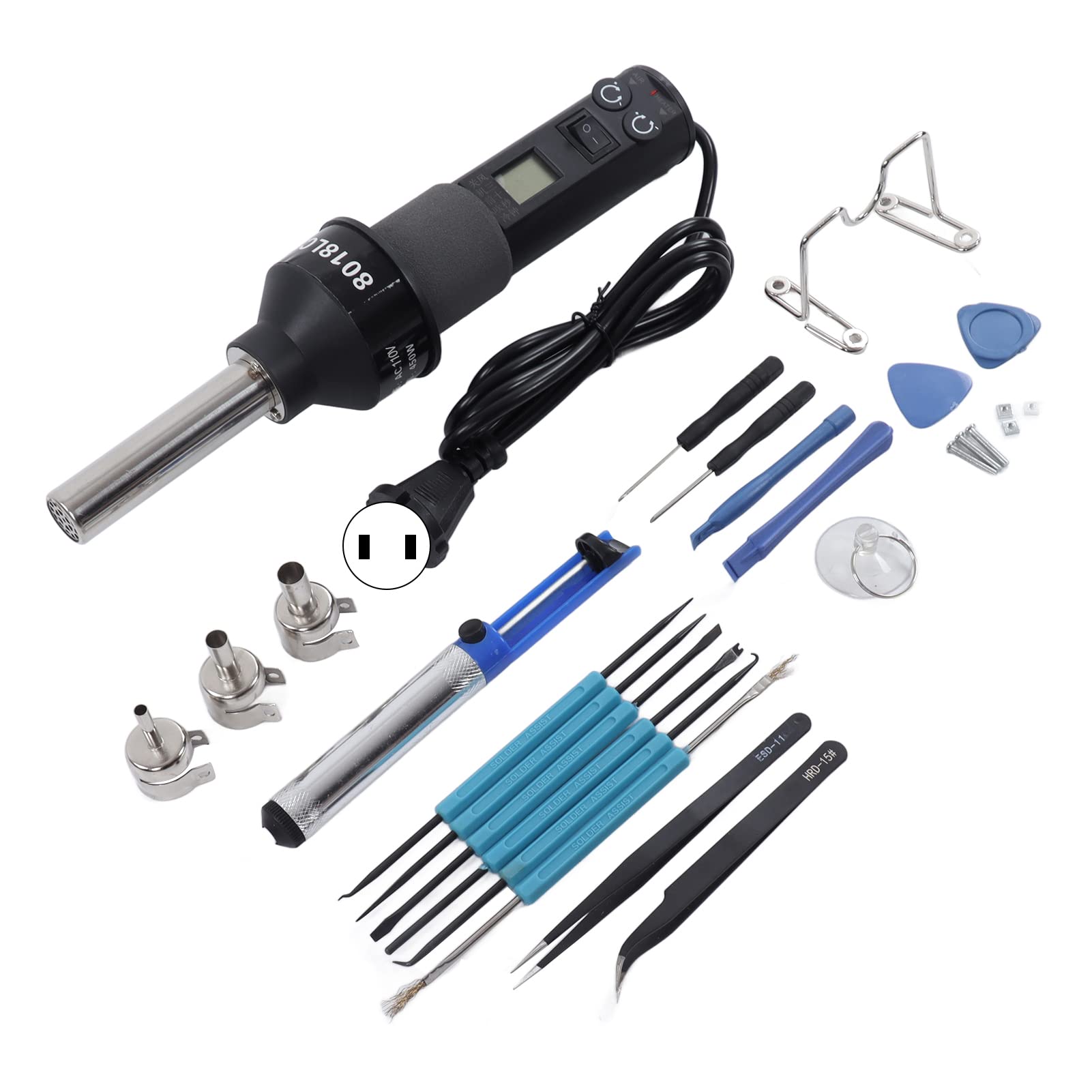 Portable Hot Air Gun with LCD Display - Adjustable Temperature Electronic Heat Gun for Soldering & Desoldering (110V US Plug) - Perfect for DIY Electronics Repair, Craft Projects, and Home Improvement