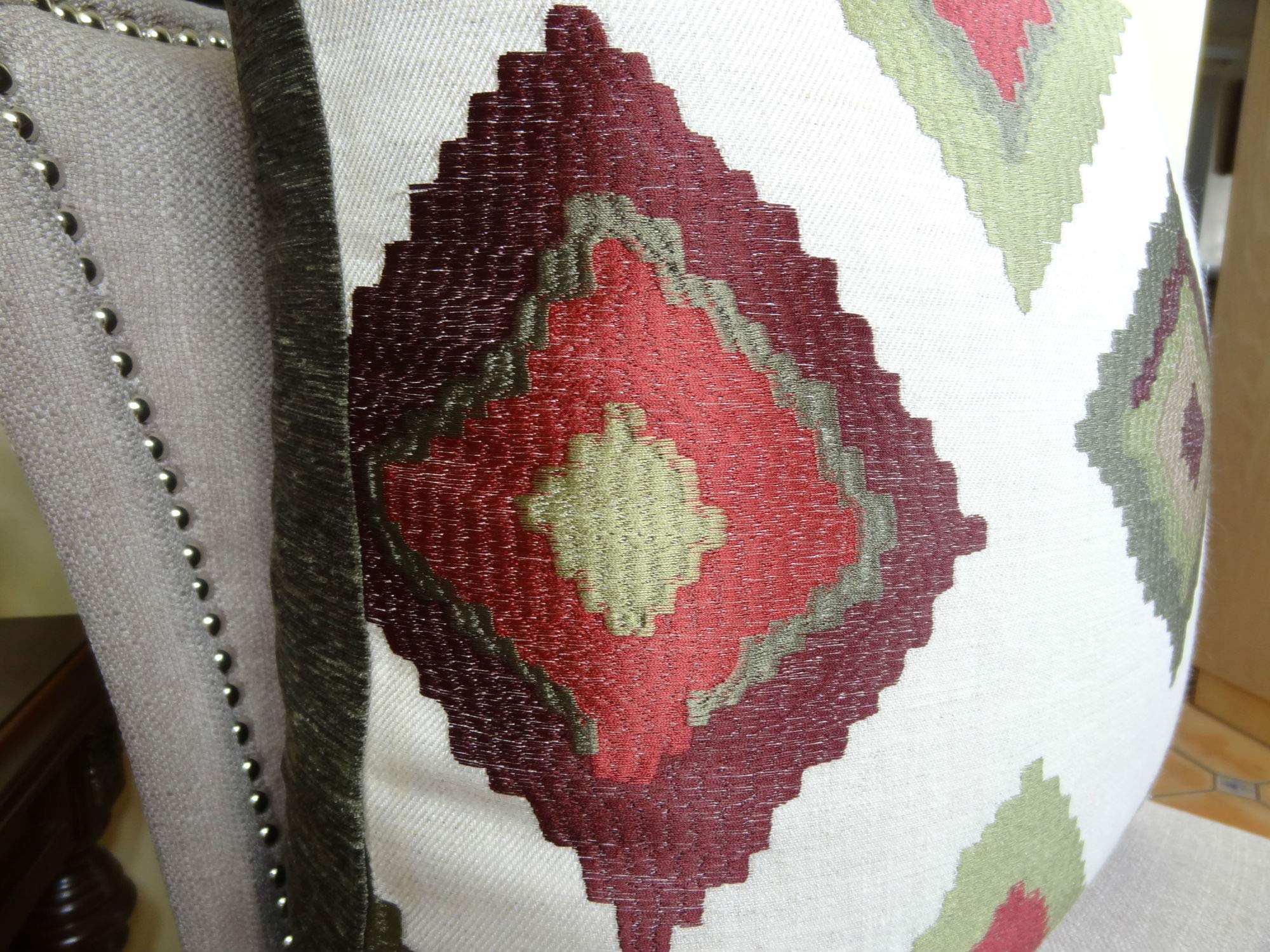 Plutus Earth Native-Trail Handmade Throw Pillow 12x20 Inches - Boho Chic Decorative Cushion Cover for Sofa, Bed & Outdoor - Soft Cotton Blend in White, Green & Red Tribal Pattern