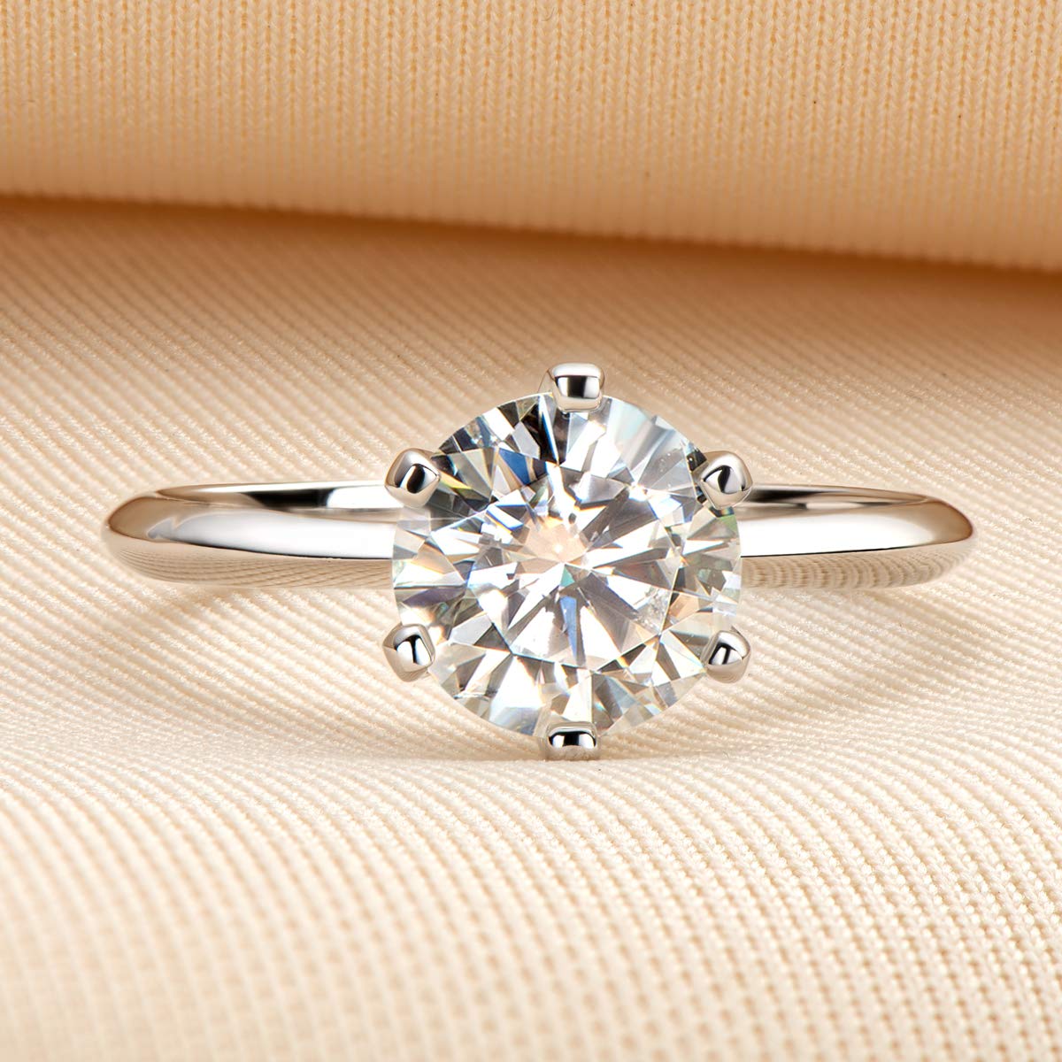 0.5/1/2/3 Carat Moissanite Engagement Ring for Women - 925 Sterling Silver Solitaire Round Cut Wedding Band, D-E Color Grade Anniversary Jewelry Gift for Her - Perfect for Proposals, Weddings, Anniversaries & Special Occasions