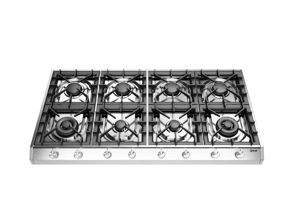 ILVE Professional Plus 48-Inch Freestanding Gas Range with 8 Burners - Dual Fuel Design for Professional Home Cooking & Large Family Gatherings