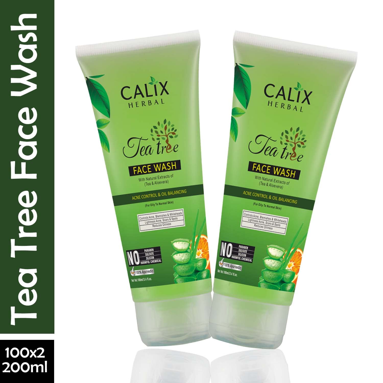 Organic Tea Tree Face Wash for Acne & Oily Skin - Ayurvedic Deep Cleansing Formula to Control Breakouts, Balance Oil & Reduce Scars - 100ml (Pack of 2) - Perfect for Daily Skincare Routine & Travel