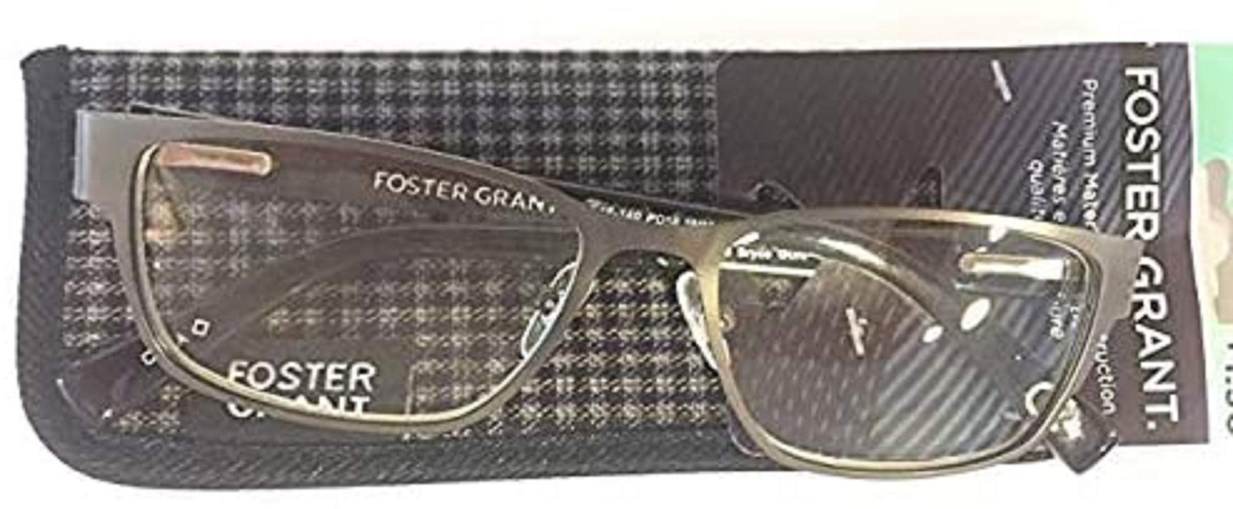 Foster Grant Men's Bryce Gunmetal Reading Glasses +1.25 Strength with Protective Case - Perfect for Reading, Office Work & Computer Use