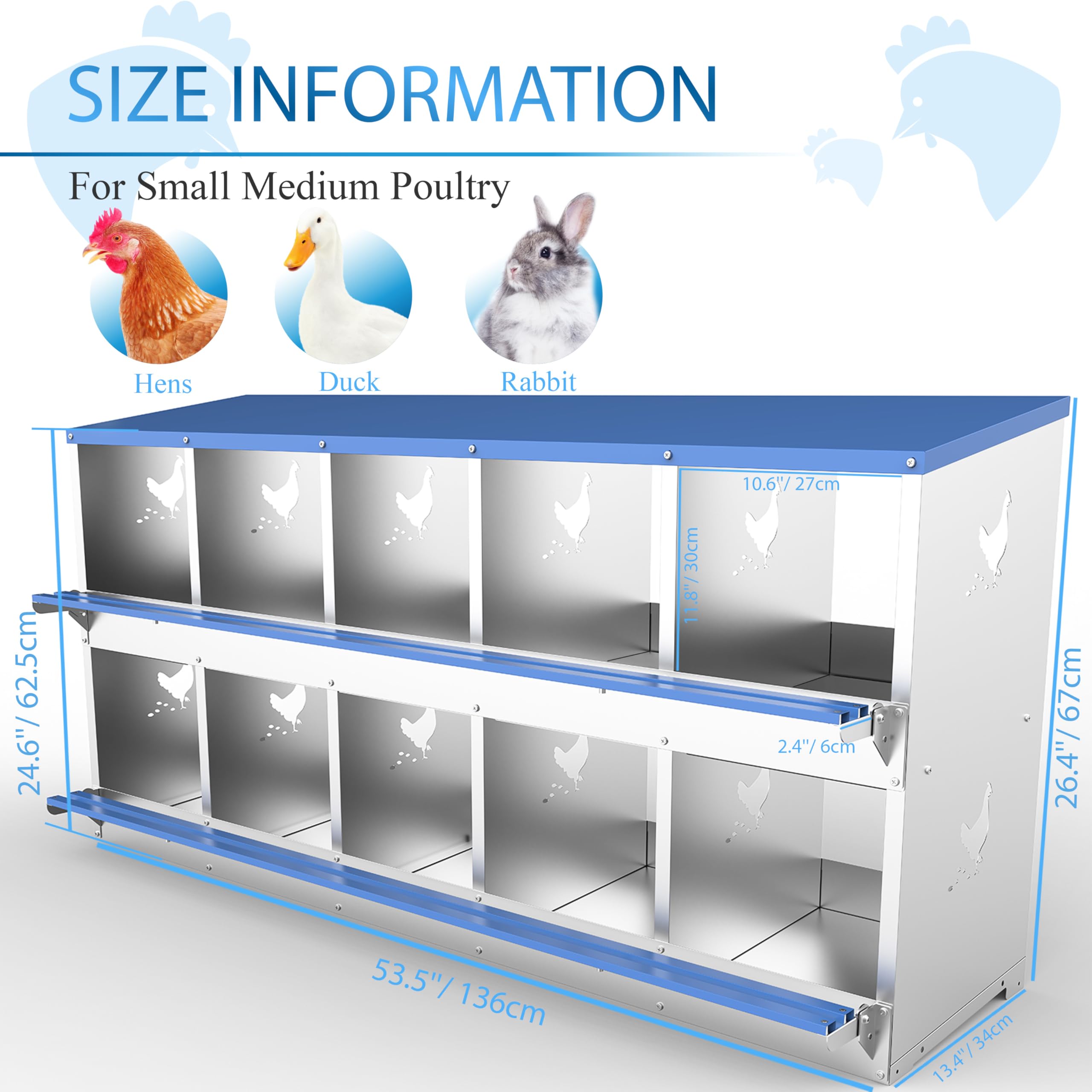 10 Compartment Metal Chicken Nesting Box for Hens & Ducks - Wall Mount Poultry Egg Laying Box with Secure Egg Protection - Easy Collection for Chicken Coops | Perfect for Backyard Farms & Poultry Enclosures