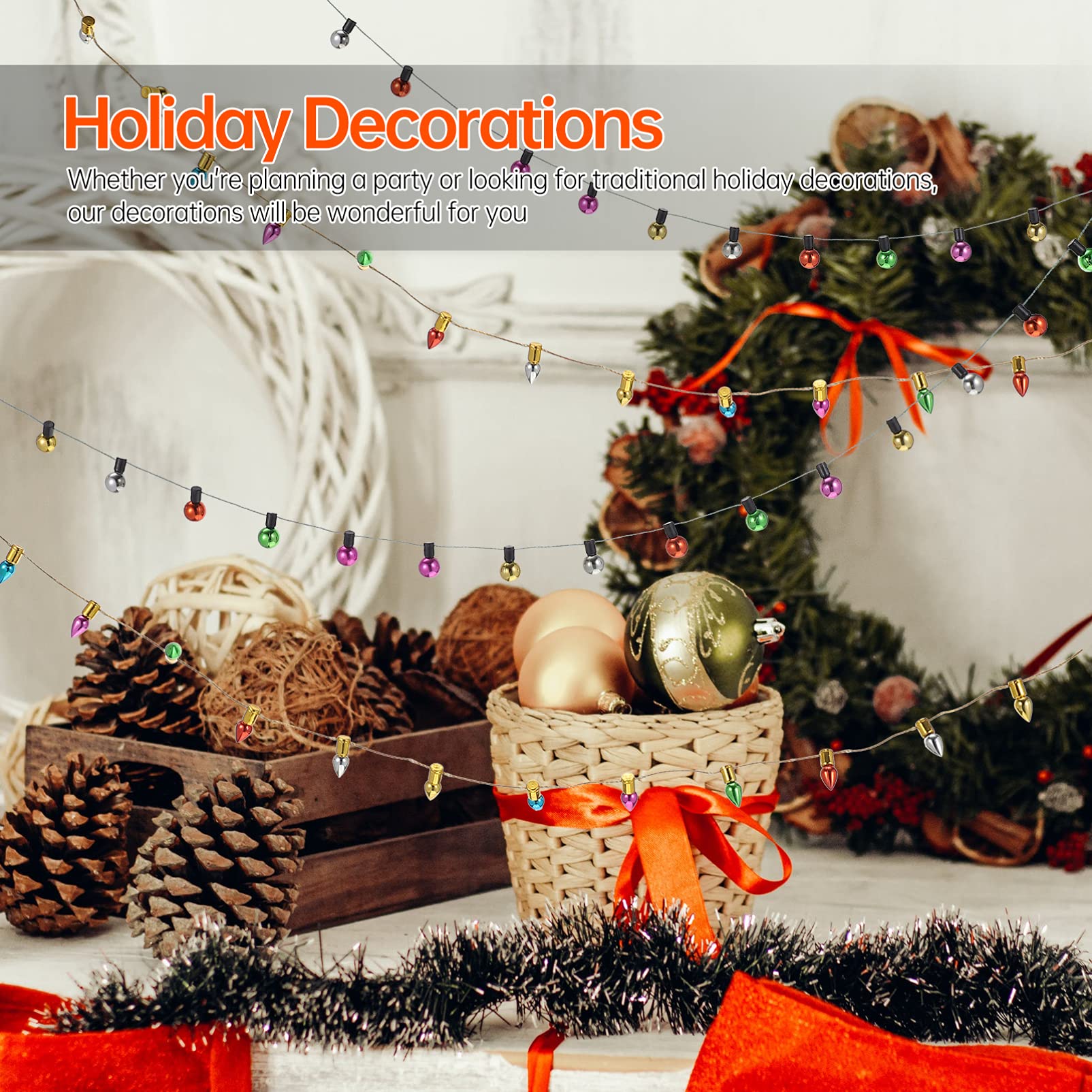 FOMIYES 5Pcs Decorative String Lights - Christmas Wall Decor, Indoor Fairy Lights for Tree, Fireplace, Bedroom & Party - Warm White LED Plastic Lights for Holiday & Home Ambiance