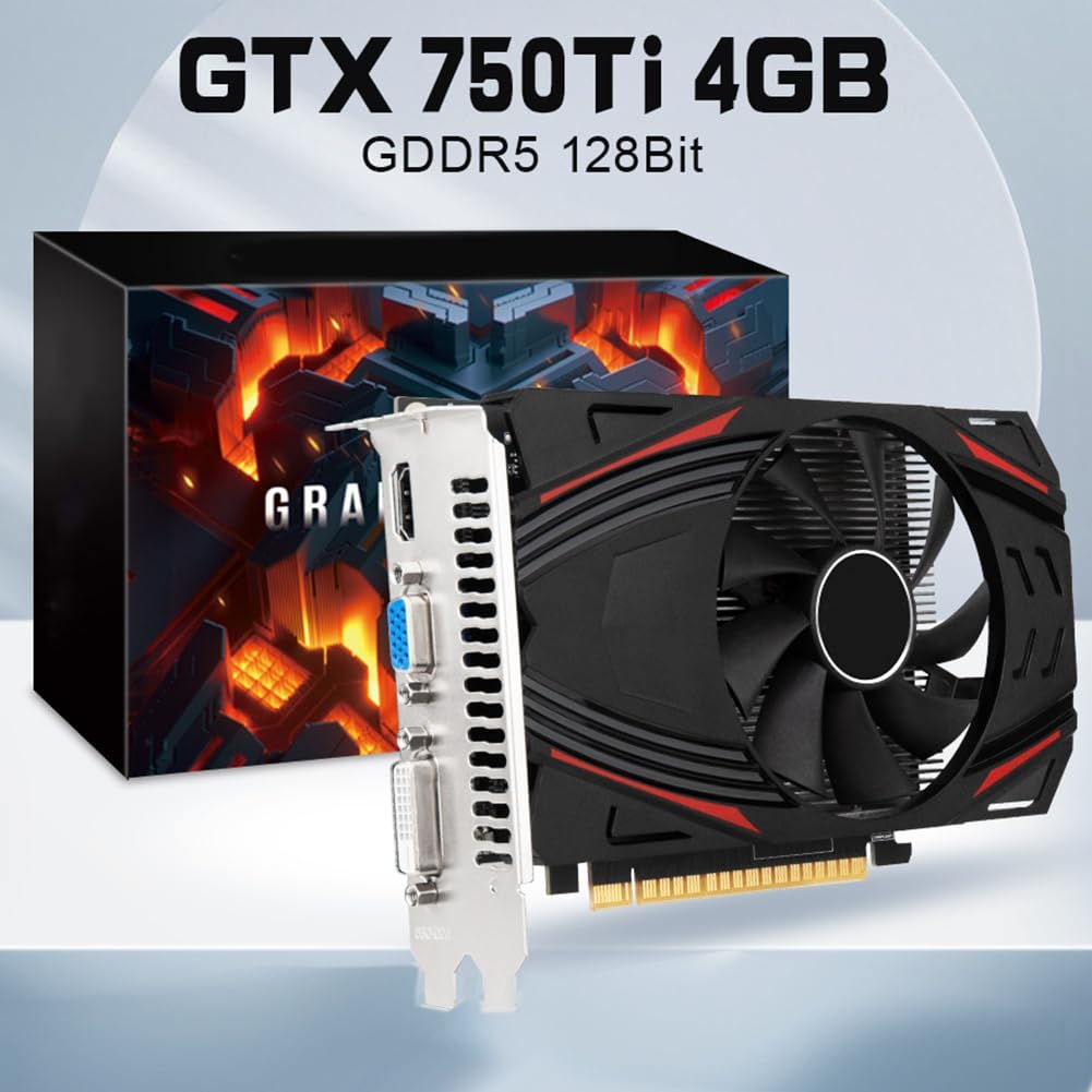 Otueidnsy GTX750TI 4GB GDDR5 Graphics Card - 1020MHz Core Clock, 1350MHz Boost, 28nm PCIe 3.0 x16 with VGA/HDMI/DVI Ports | Perfect for Gaming, Video Editing & Home Theater PCs