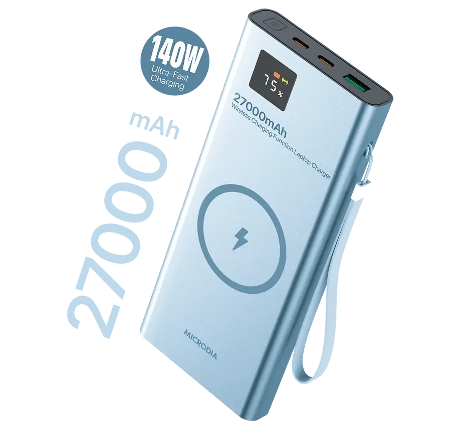 MICRODIA SNAPPower™ MagGo LCD 27000mAh 140W Magnetic Wireless Power Bank - 15W Wireless Charging, 140W & 30W USB-C PD, 20W USB-A Output with LCD Display - Perfect for iPhone, Samsung, AirPods, Laptops & Travel Charging