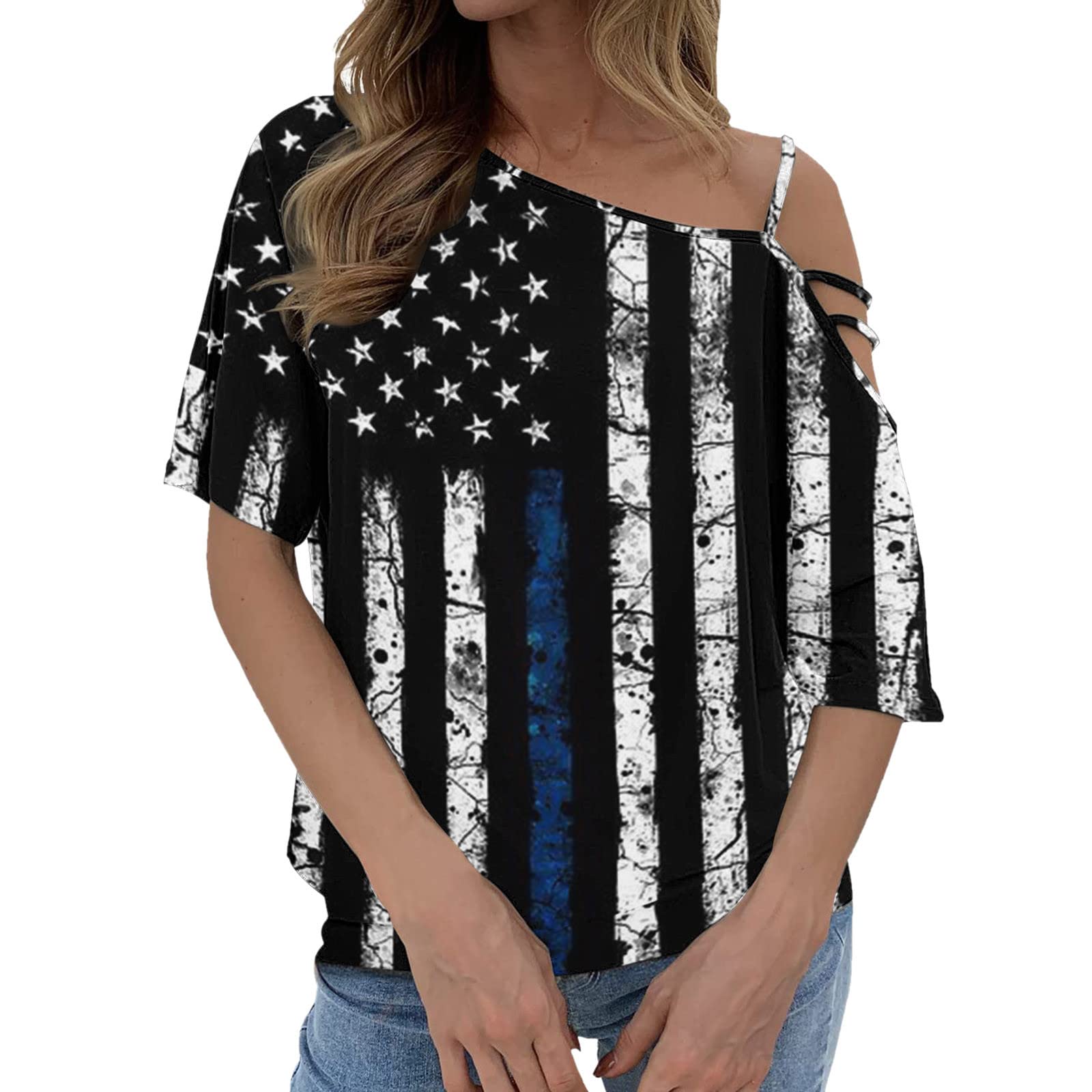 Women's One Shoulder Casual Tops - Short Sleeve Tunic Blouse with Strappy Cold Shoulder Design for Work & Office Wear | Perfect for Summer Outfits, Date Nights & Business Casual Attire