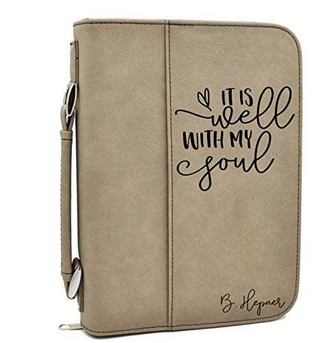 Custom Personalized Bible Cover - It is Well with My Soul - Tan Leather Bible Case for Women & Men - Perfect for Church, Bible Study & Gift Giving