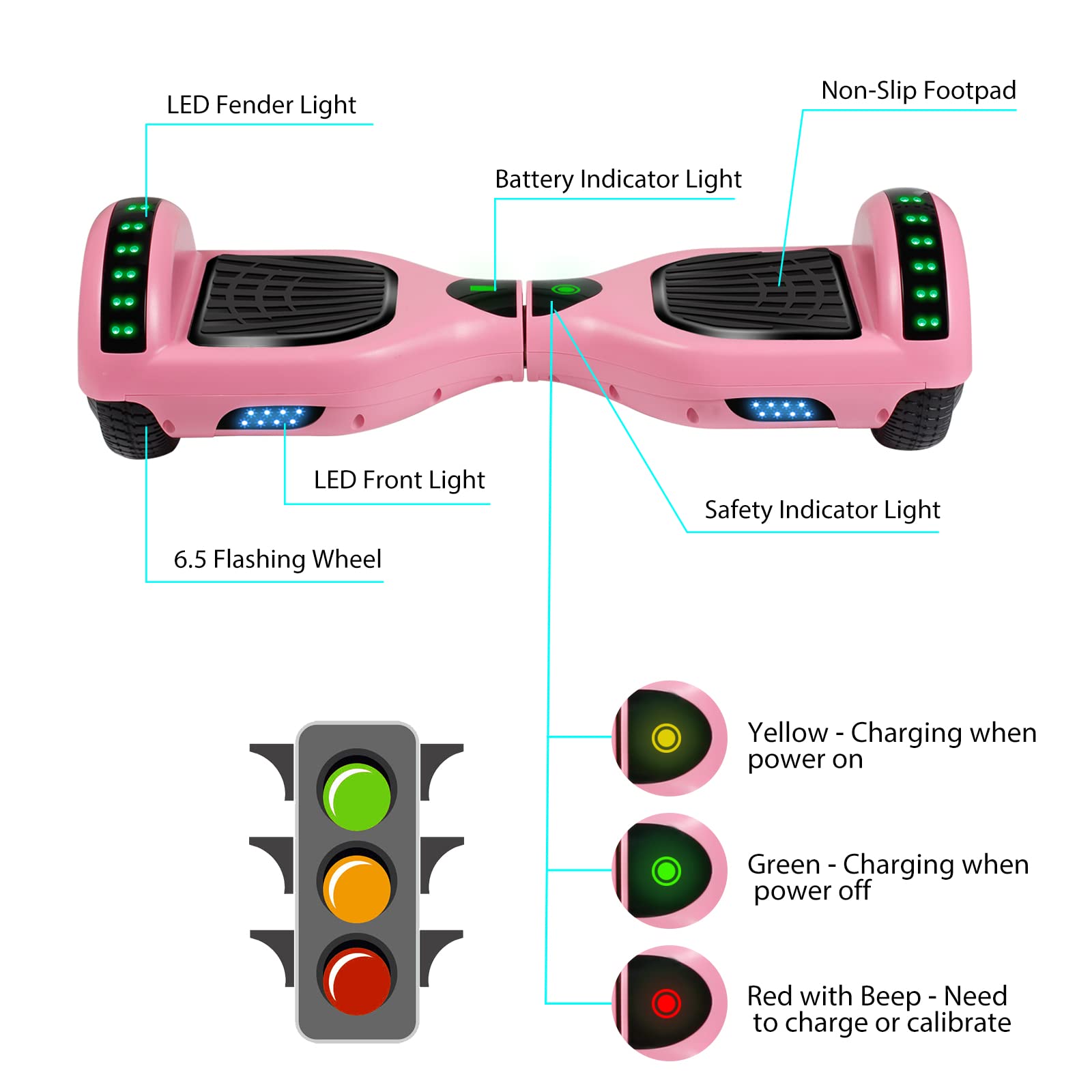 6.5 Inch LED Light Up Scooter for Kids - 2 Wheel Kick Scooter with Fashion Lights | Perfect for Outdoor Play, Commuting & Birthday Gifts