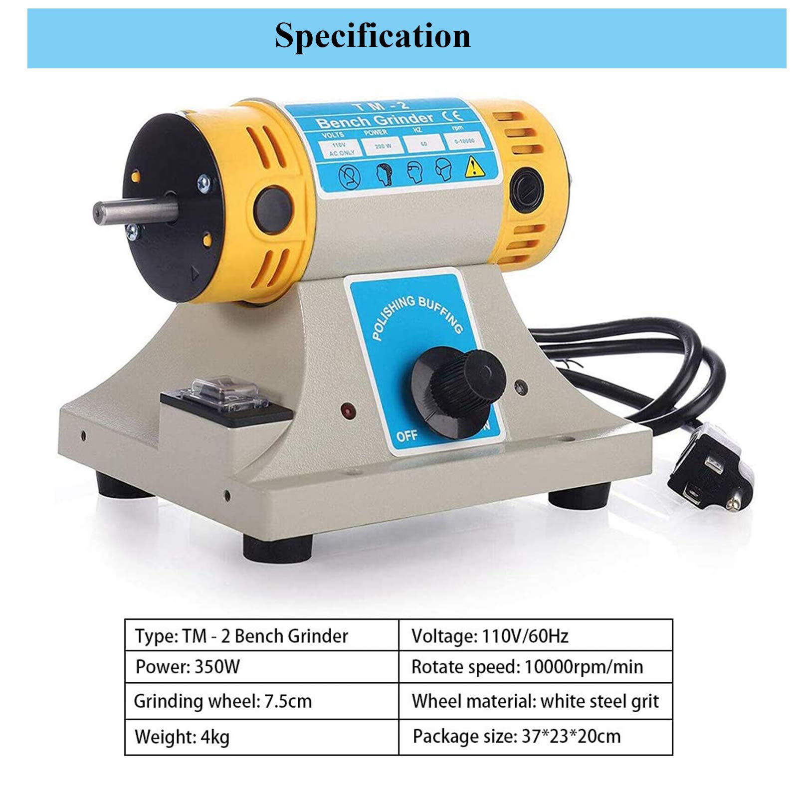 Professional Bench Polisher - 10000r/min Jewelry Gem Polishing Grinding Buffer Machine with 350W Motor & 110V Power - Mini Bench Lathe Tool Kit for Jewelers & DIY Crafts - Perfect for Jewelry Making, Metal Polishing & Small Workshop Projects