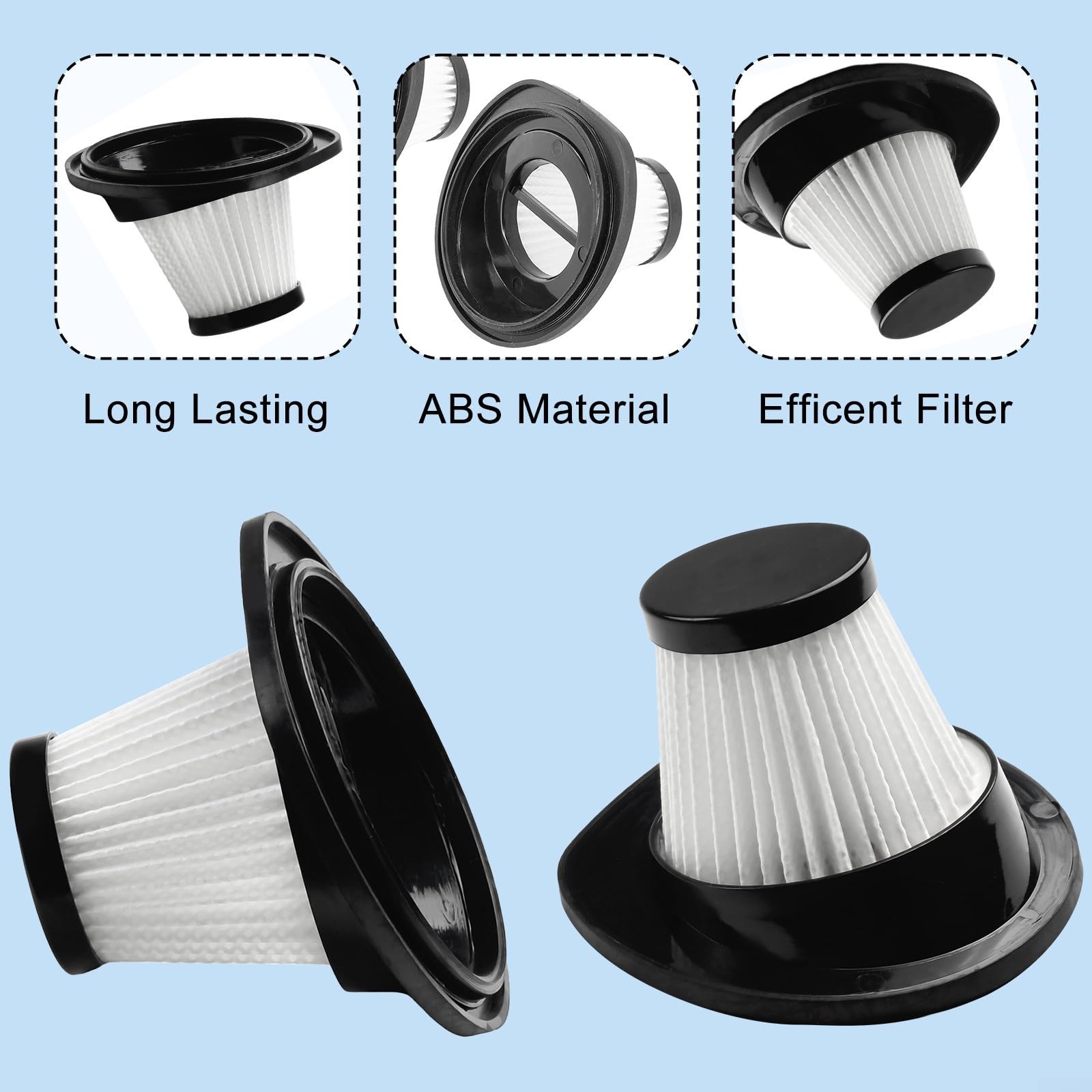 16 Pack Replacement Handheld Vacuum Filters for VL189 - Washable & Reusable HEPA Filters - Perfect for Pet Hair, Dust, and Allergen Removal in Homes and Offices