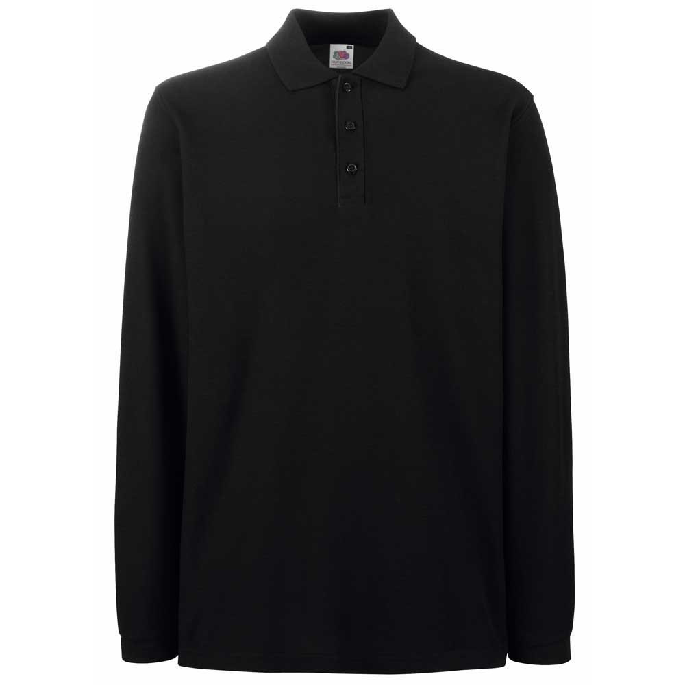 Fruit of the Loom Men's Premium Long Sleeve Cotton Polo Shirt - Soft Comfortable Casual Wear for Work, Golf & Everyday Outfits