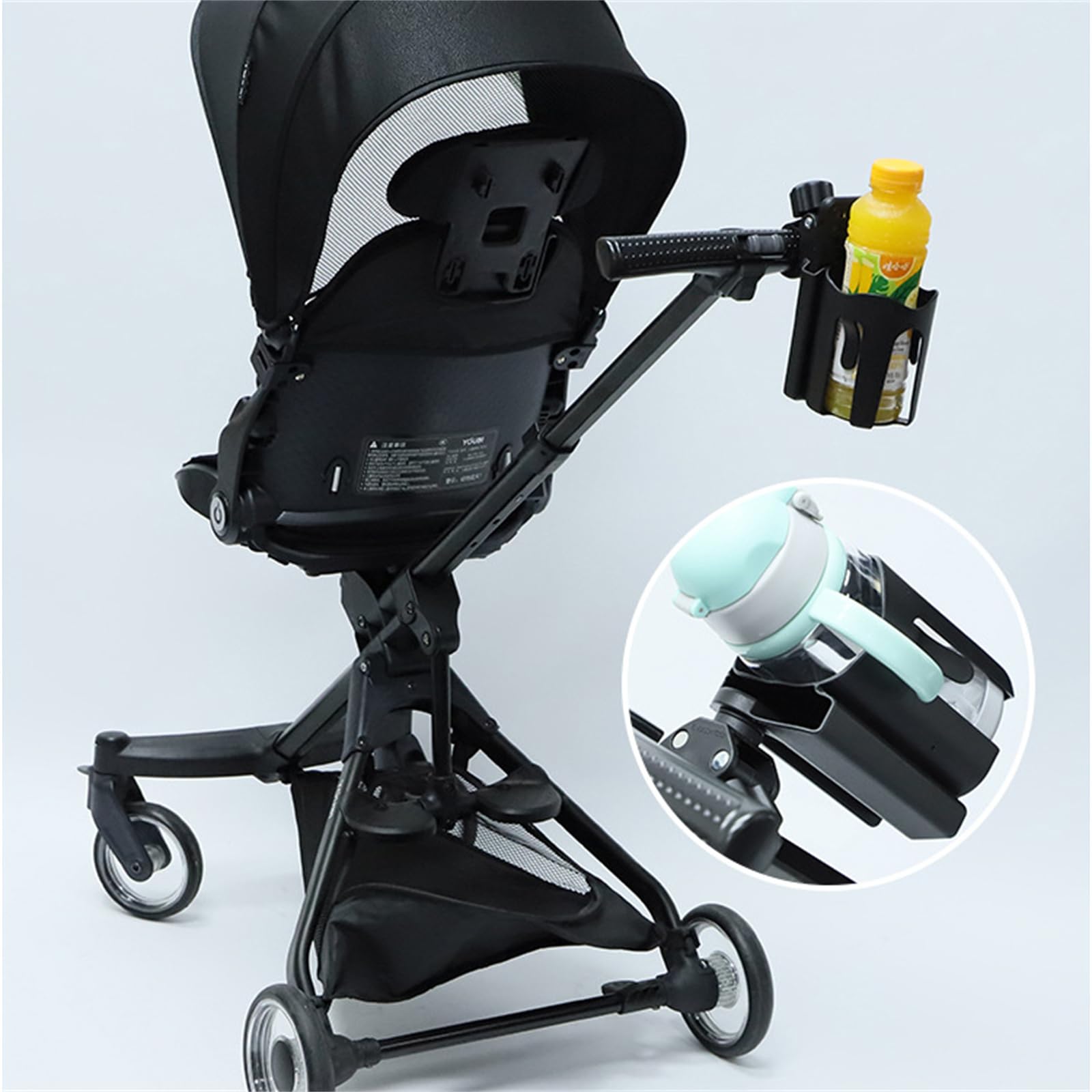 BAIMOQI 2 in 1 Universal Baby Stroller Cup Holder with Phone Holder - 360° Rotatable Milk Bottle Storage Rack, Stroller Accessory for Feeding & Shopping Convenience