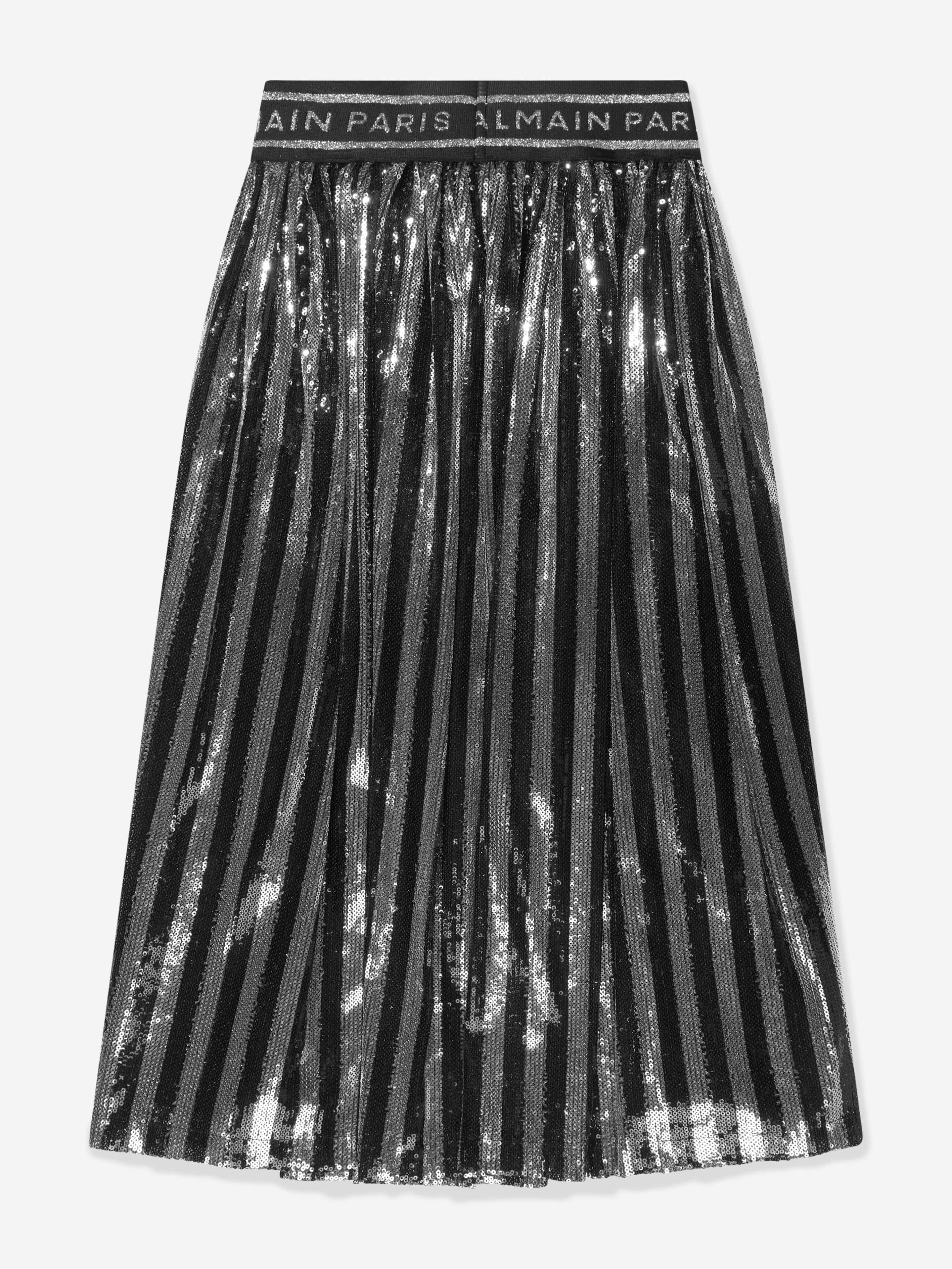 Balmain Girls Silver Pleated Skirt | Elegant Party Dress for Kids | Perfect for Birthday, Wedding & Special Occasions
