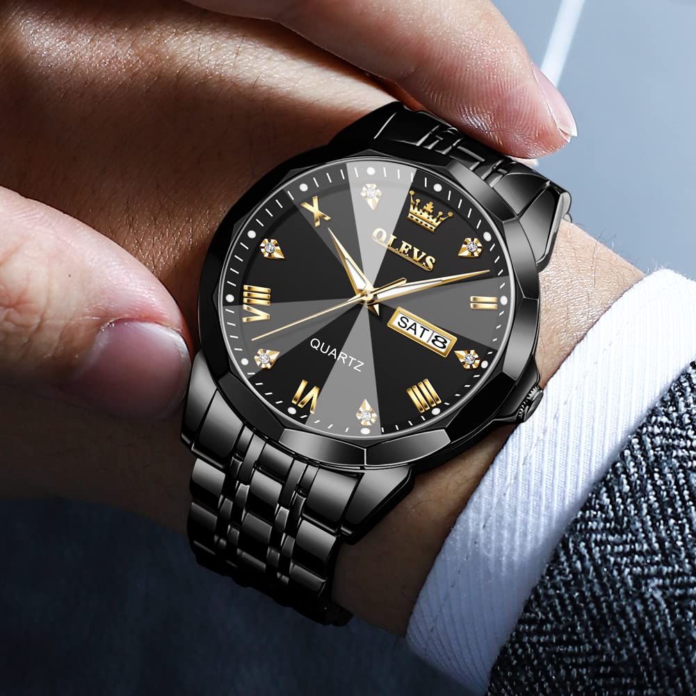 OLEVS Valentine's Day Couple Watches Set - His and Hers Stainless Steel Quartz Wristwatches with Luminous Hands, Date Window & 3ATM Waterproof - Perfect Romantic Gift for Anniversaries, Weddings & Couple Matching (Set of 2) | Great for Date Nights, Special Occasions & Everyday Wear