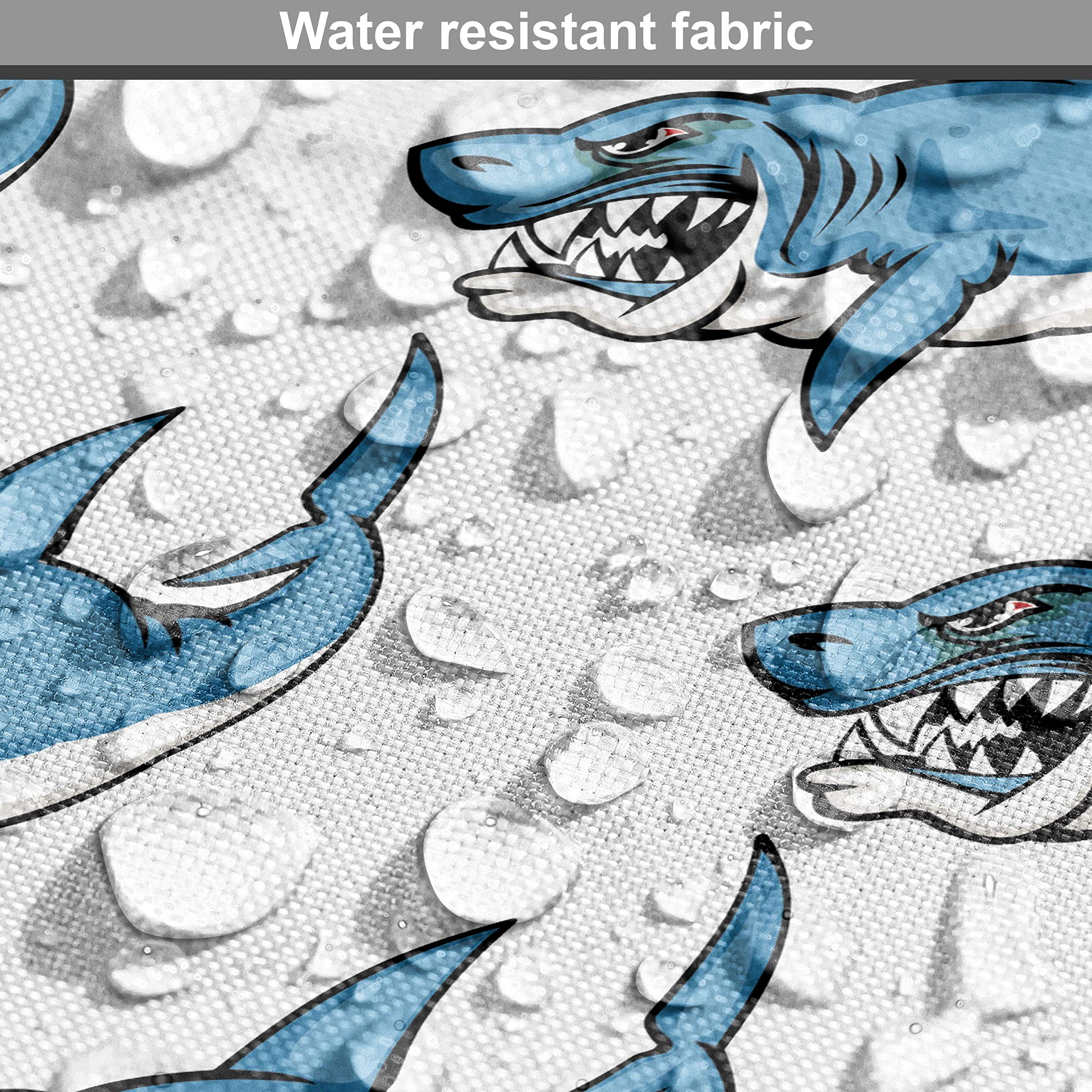 Ambesonne Sea Animals Fabric by The Yard - Fierce Predator Wild Shark Swimming with Sharp Teeth Bite Nautical Theme Pattern - Decorative Upholstery Fabric for Sofa, Curtains, Pillows - 5 Yards White Blue Fabric for Coastal Home Decor & Marine Themed Bedroom