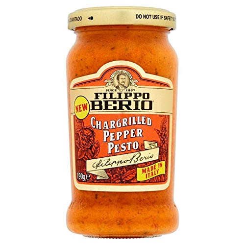 Filippo Berio Chargrilled Pepper Pesto - 190g (Pack of 2) - Authentic Italian Sauce for Pasta, Pizza & Sandwiches - Gourmet Cooking & Meal Prep