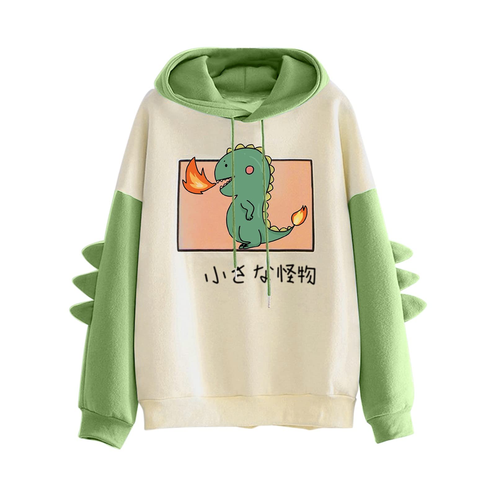 Women's Cute Dinosaur Printed Fleece Hooded Sweater - Long Sleeve Stitched Top for Casual Wear & Winter Fashion | Perfect for Daily Outfits, Street Style & Cozy Loungewear