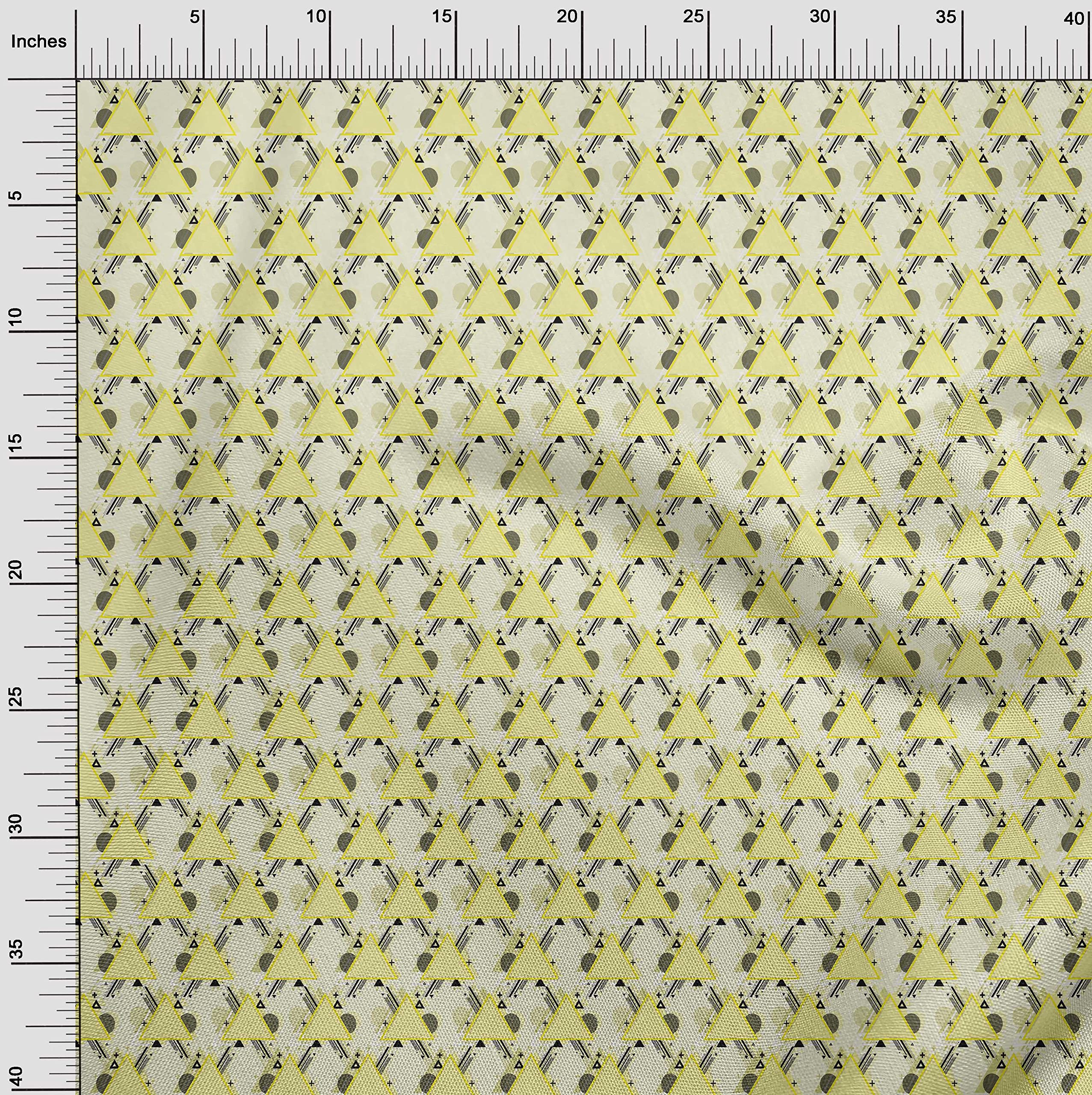 Premium 100% Cotton Poplin Fabric - Light Yellow Geometric Print, 42