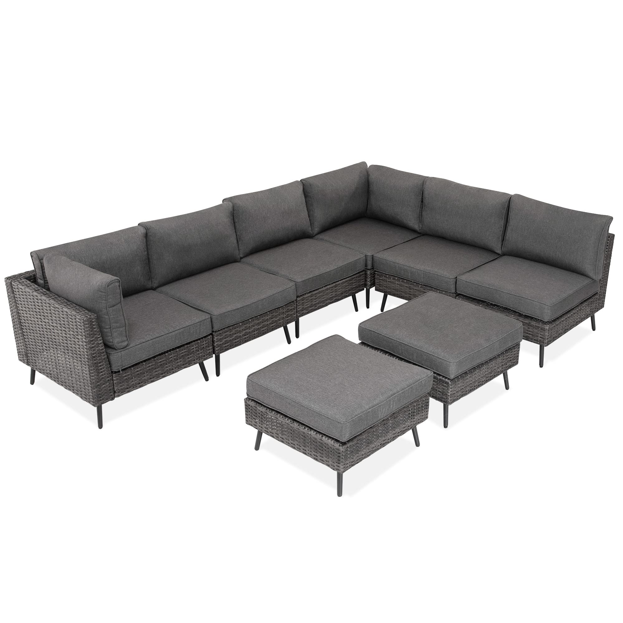 LUSAINT HOME 8-Piece Outdoor Sectional Sofa Set - All-Weather PE Rattan Patio Furniture with Thick Cushions, Grey - Perfect for Garden, Poolside, Backyard & Outdoor Entertaining