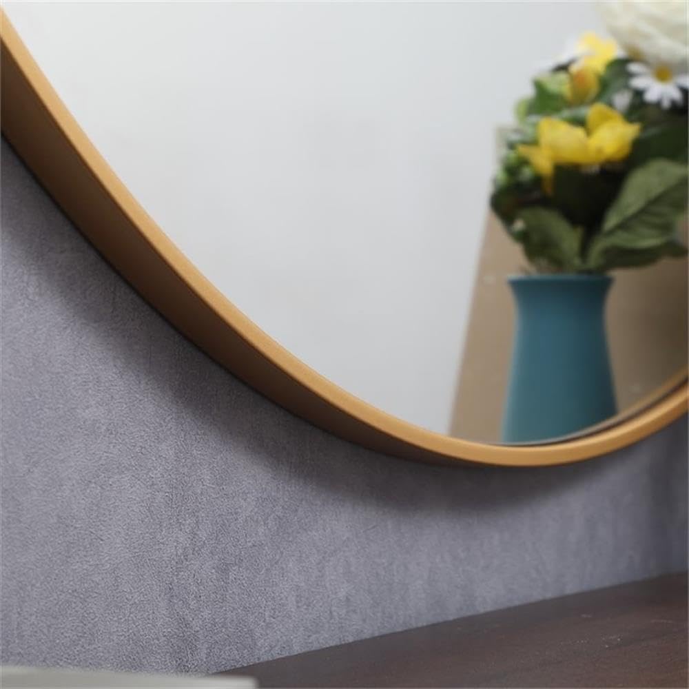 Allora 45-Inch Round Mid-Century Modern Brass Metal Frame Beveled Wall Mirror - Perfect for Living Room, Bedroom, or Entryway Decor