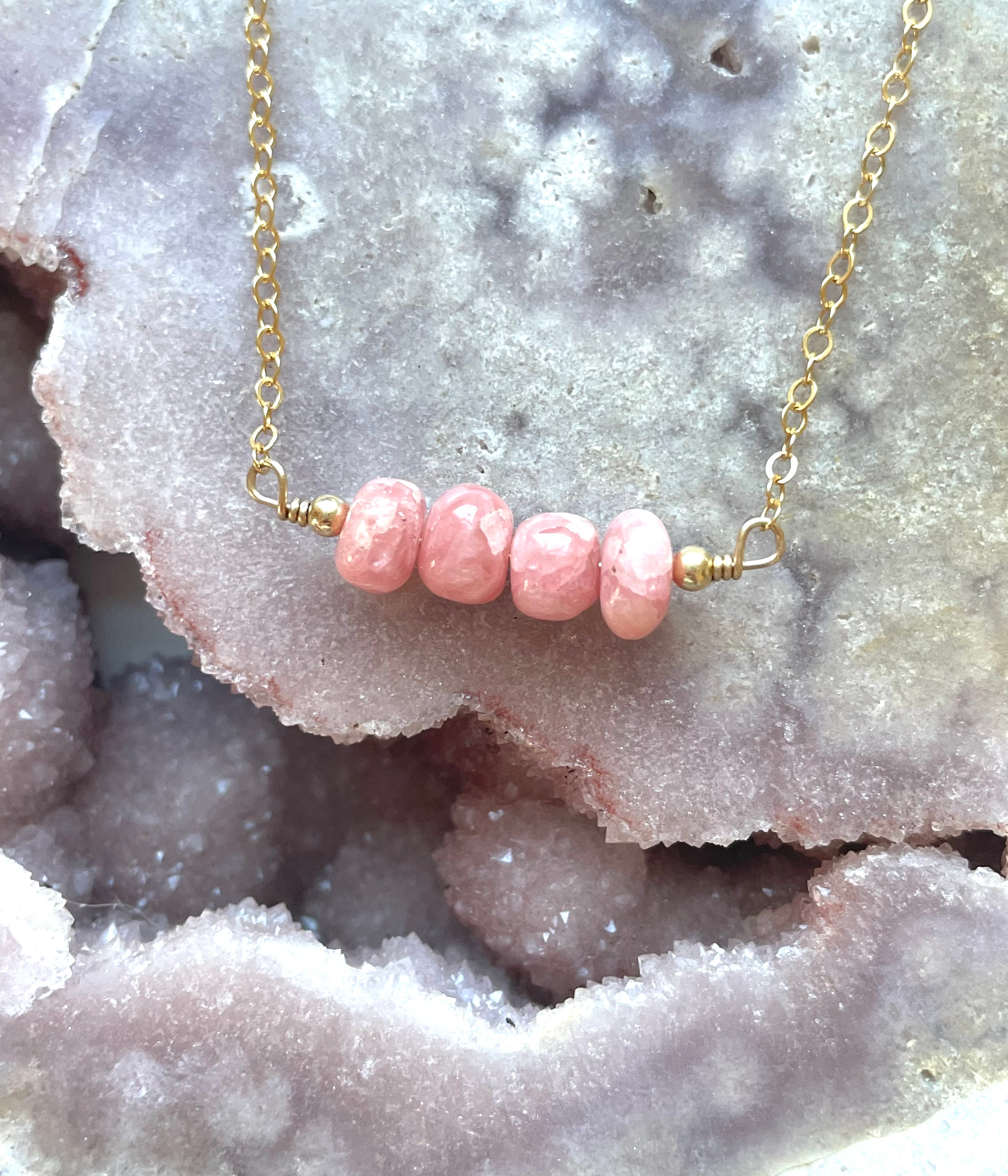 Rhodochrosite Beaded Bar Necklace – Elegant Gemstone Jewelry for Women | Perfect for Casual Wear, Office & Special Occasions