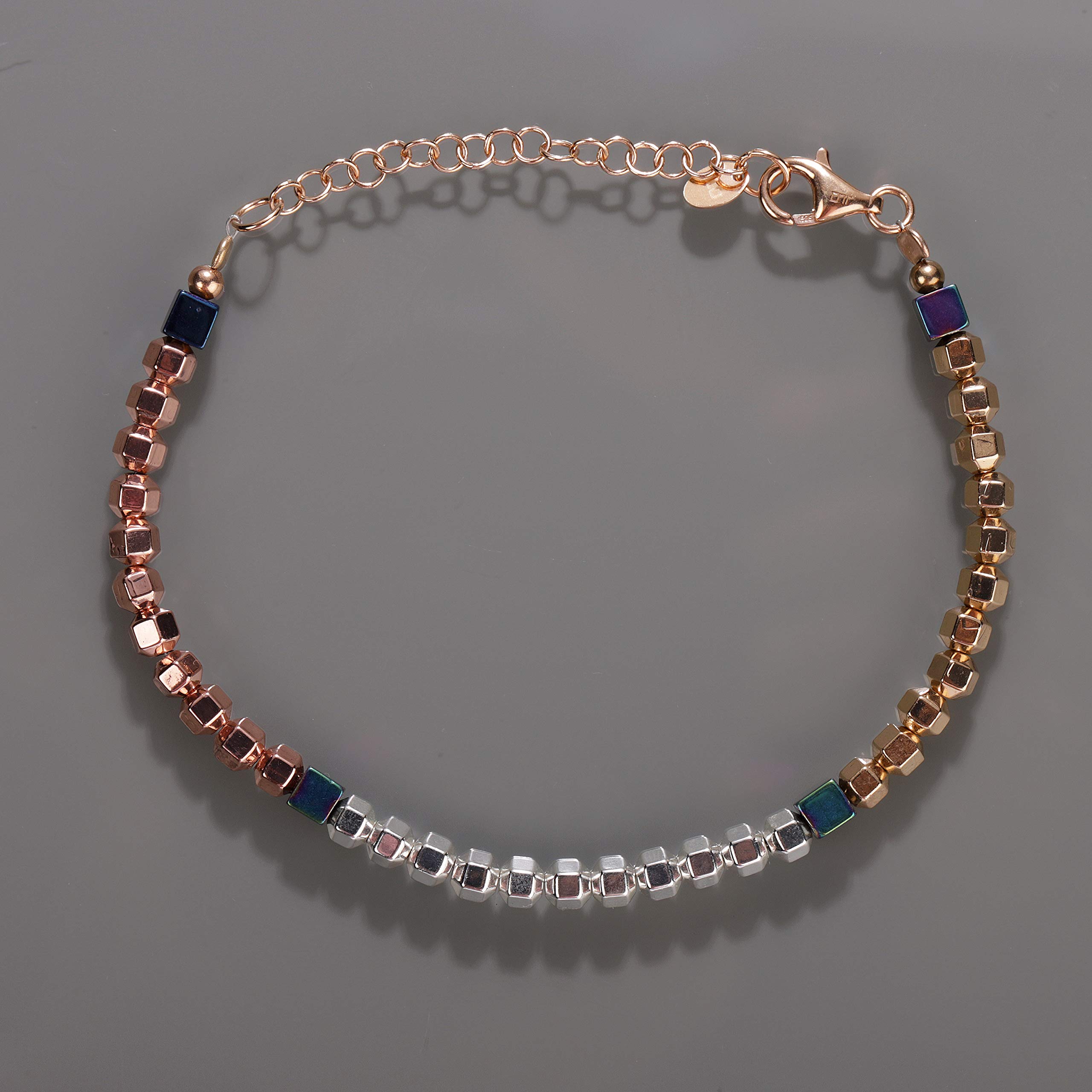 NirvanaIN Women's 925 Rose Gold Chain Lock Bracelet with Real Gemstones - Anniversary, Christmas Gift for Wife, Friend & Family - Perfect for Date Nights, Parties & Special Occasions