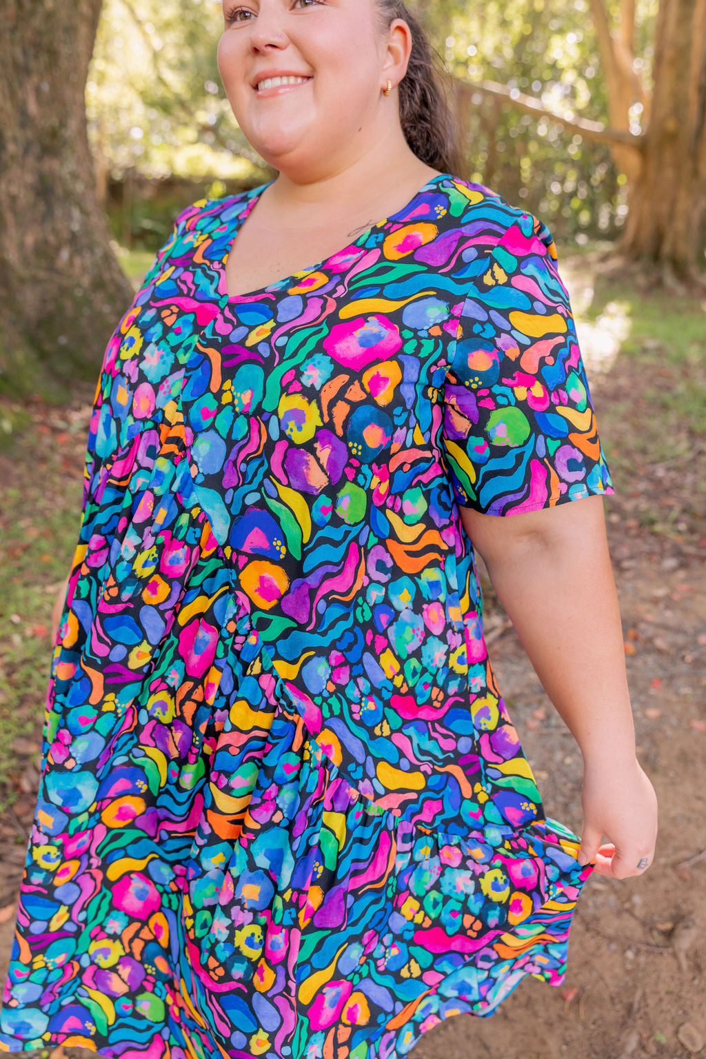 Kasey Rainbow Africa Print Peak Midi Dress - Floral Summer Dress for Women, Perfect for Beach Vacations & Casual Outings