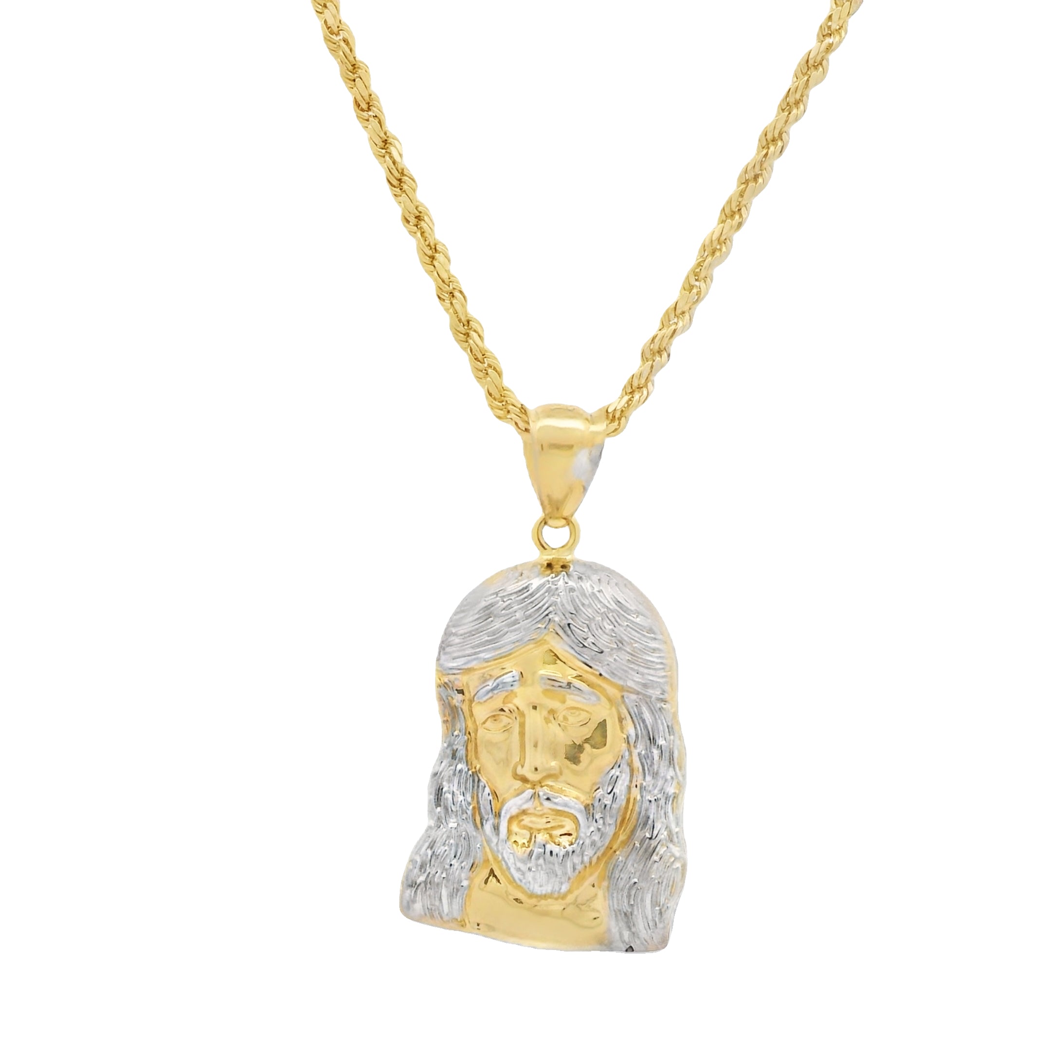 14K Gold Jesus Face Pendant with Hollow Rope Chain Necklace - 22 Inch Religious Jewelry for Men & Women - Perfect for Church, Gifts & Everyday Wear