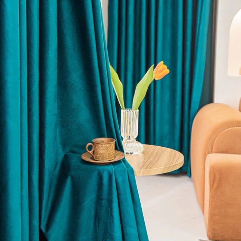 Luxury Velvet Leaf Embossed Blackout Curtains for Bedroom - Custom Room Darkening Drapes for Living Room, Nursery & Home Decor