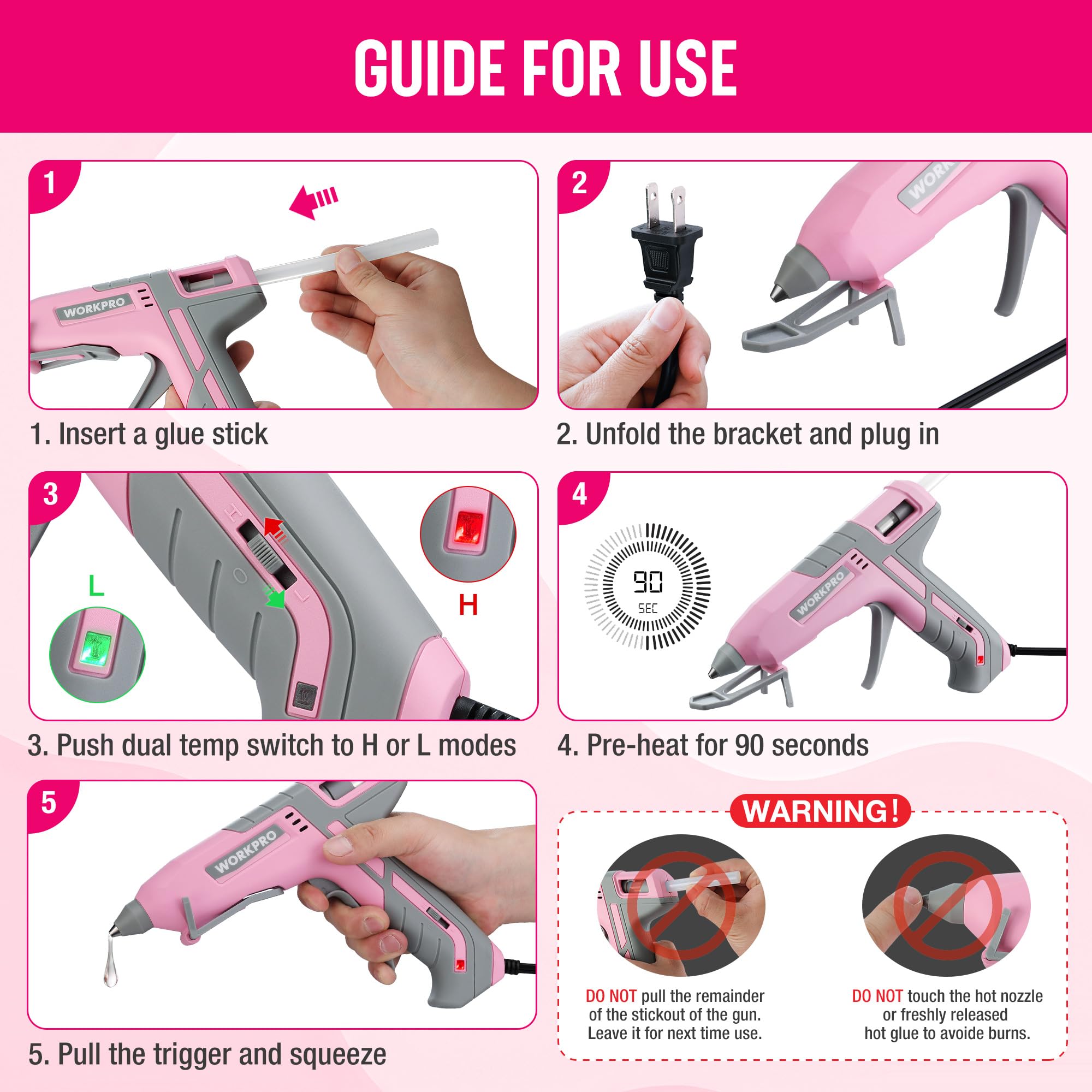 WORKPRO Full Size Hot Glue Gun 60W/100W Dual Temperature with 10 PCS Glue Sticks (7/16